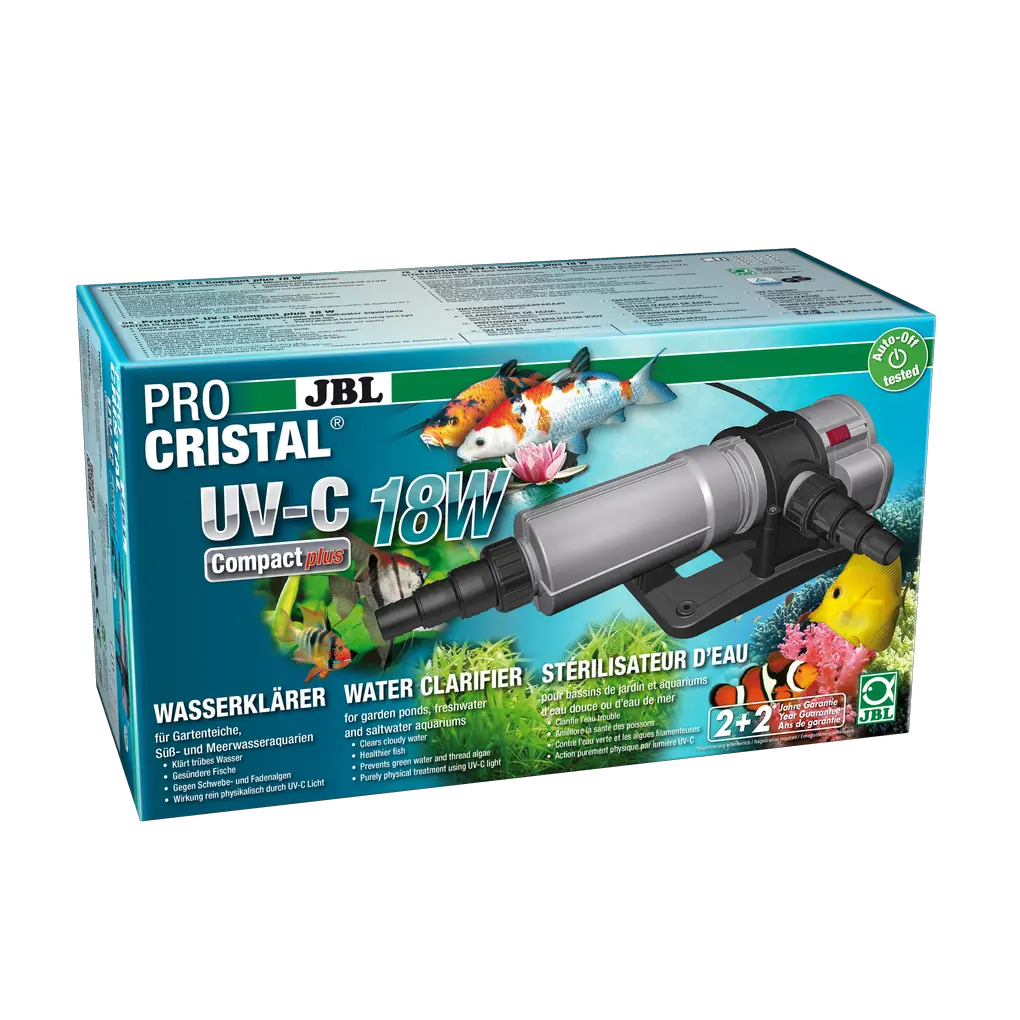 Crystal clear and healthy water: 18 W UV-C water clarifier for fast and efficient removal of greenish and whitish cloudiness in freshwater and saltwater aquariums as well as garden ponds.