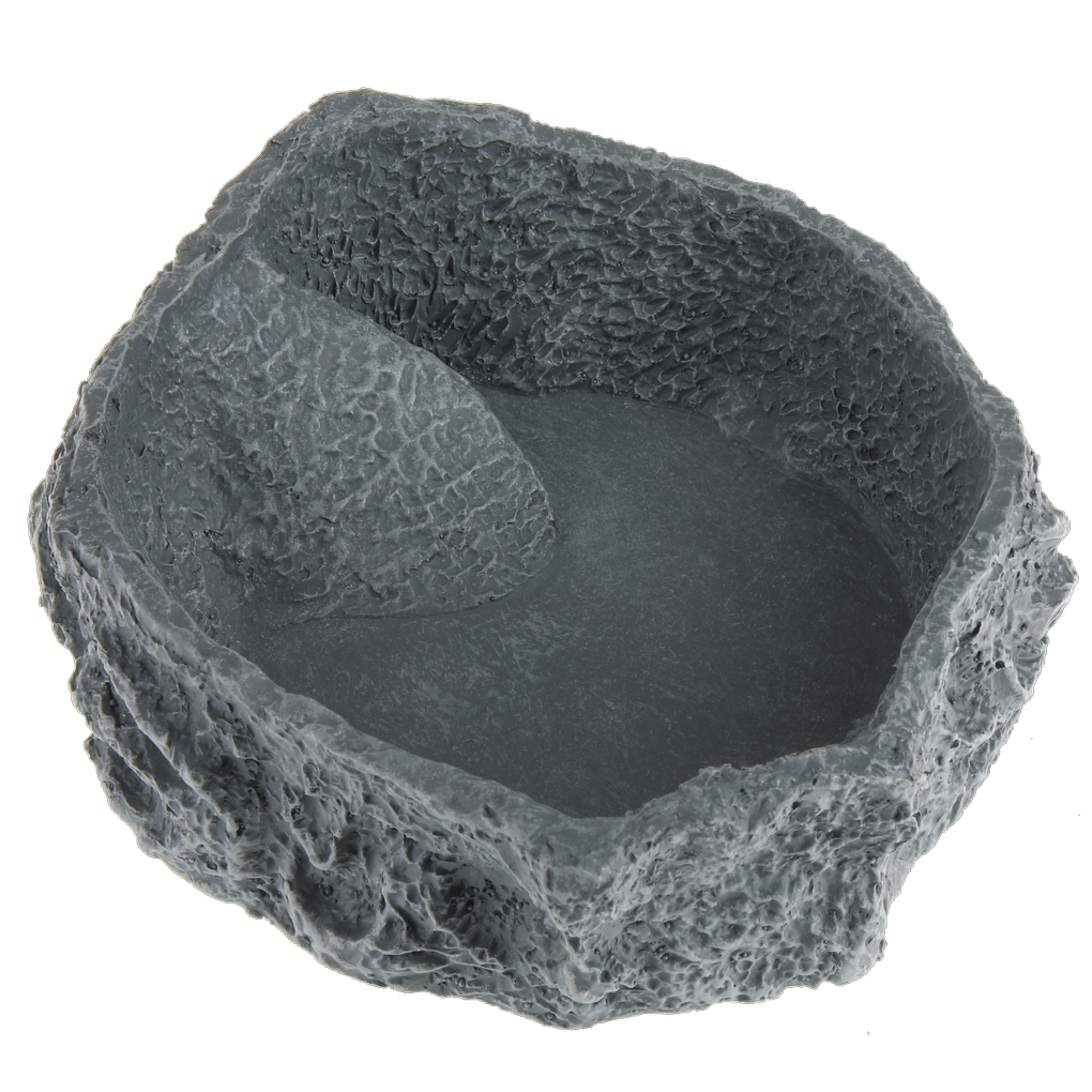 Customised design of the terrarium: stone-look bowl for food, water or bathing.