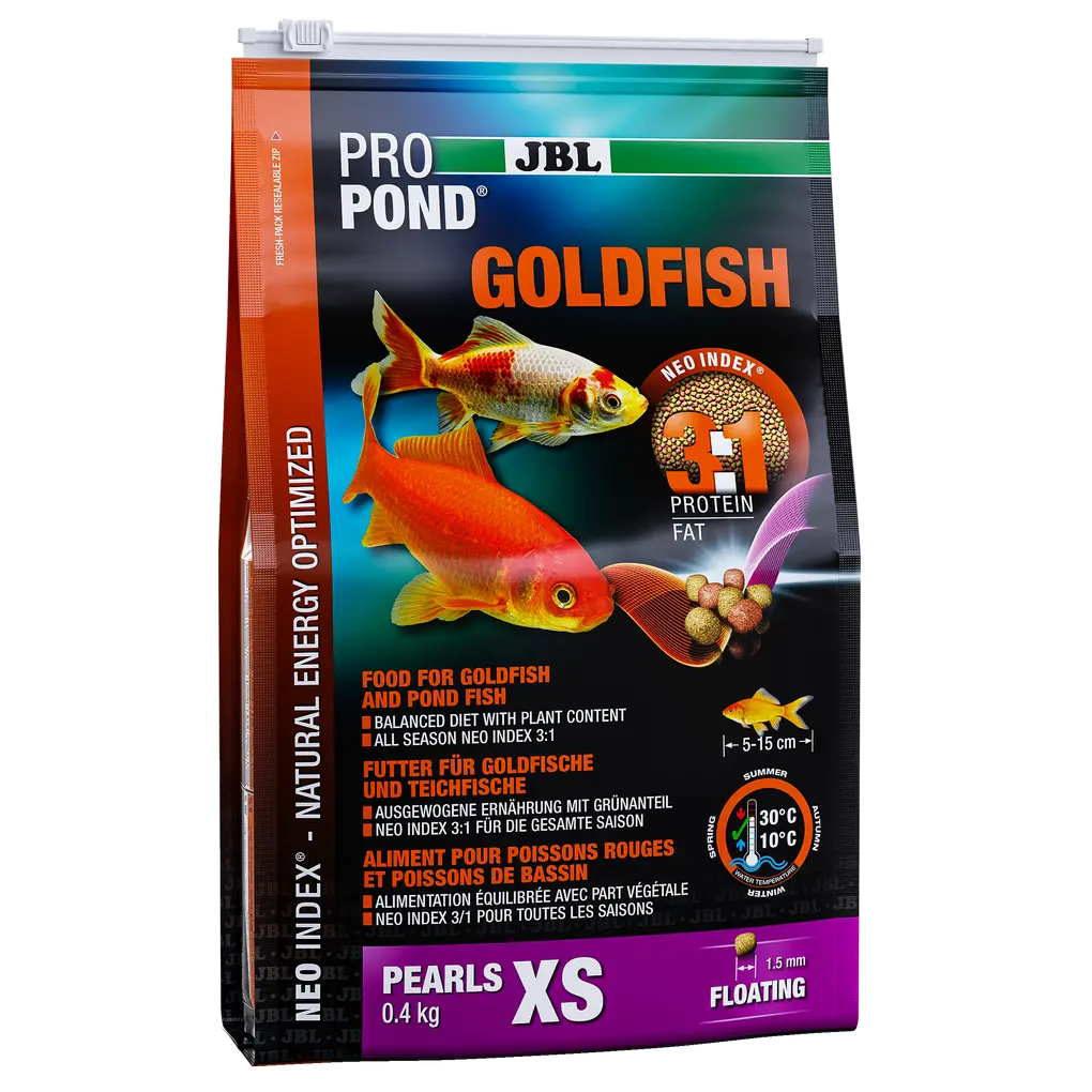 Complete feed with the correct protein-fat ratio of 3:1 according to the NEO Index, which takes into account water temperature, function, animal size and age.