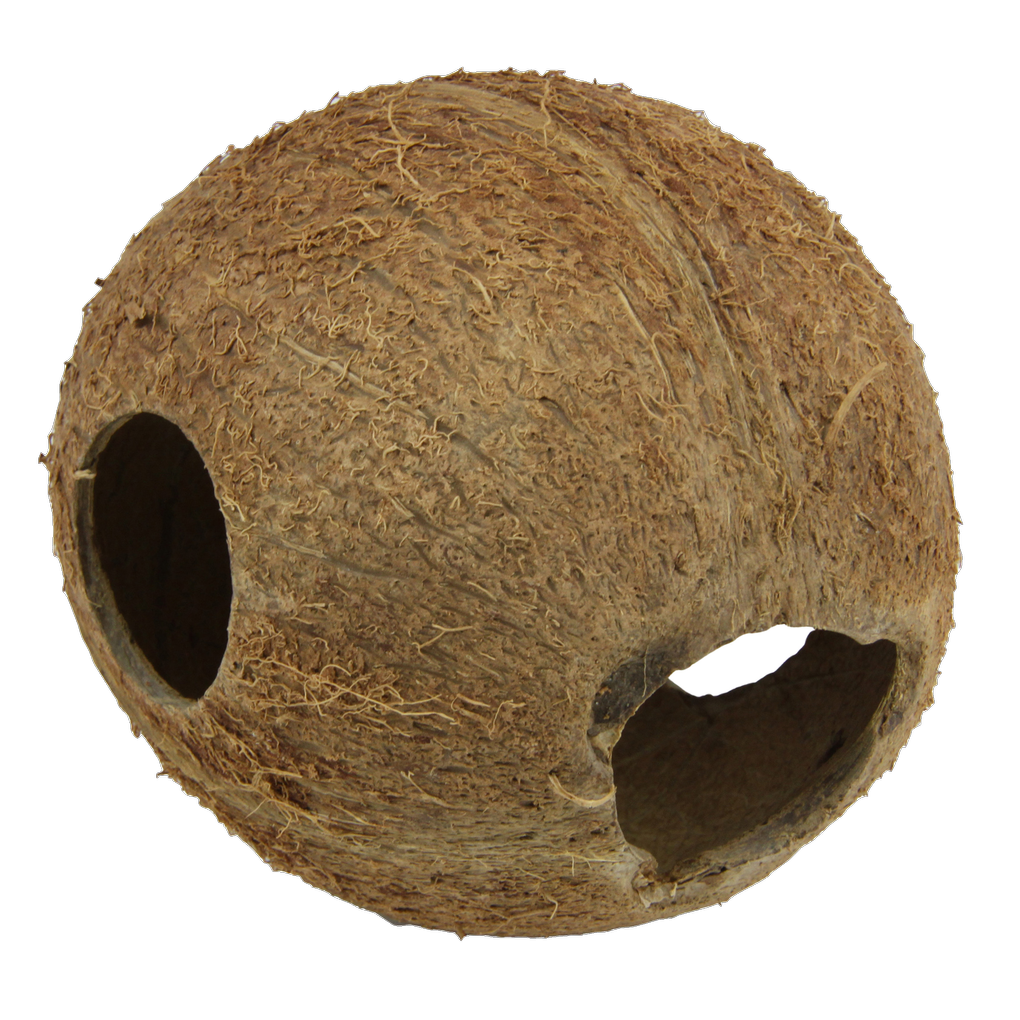 Lugar de escondite y desove para peces; lugar para dormir y esconderse para animales de terrario: cáscaras de coco para acuarios y terrarios.