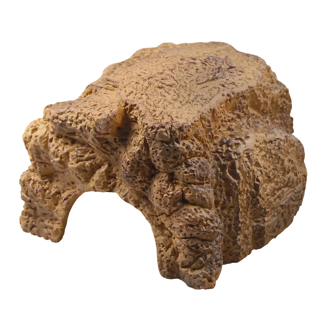 Customised design of the terrarium: sand-coloured cave with a sandstone look as a retreat for the terrarium inhabitants