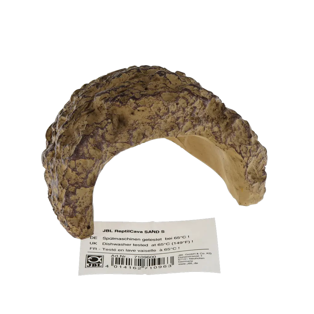 Customised design of the terrarium: sand-coloured cave with a sandstone look as a retreat for the terrarium inhabitants