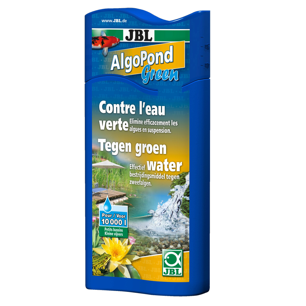 Per combattere in modo rapido ed efficace tutti i tipi di alghe sospese (acqua verde) nei laghetti da giardino.