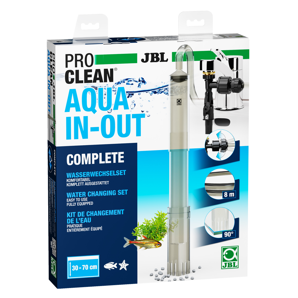 Super practical complete set for partial water changes with substrate cleaning in aquariums 30–70 cm high, with water jet pump for the tap.