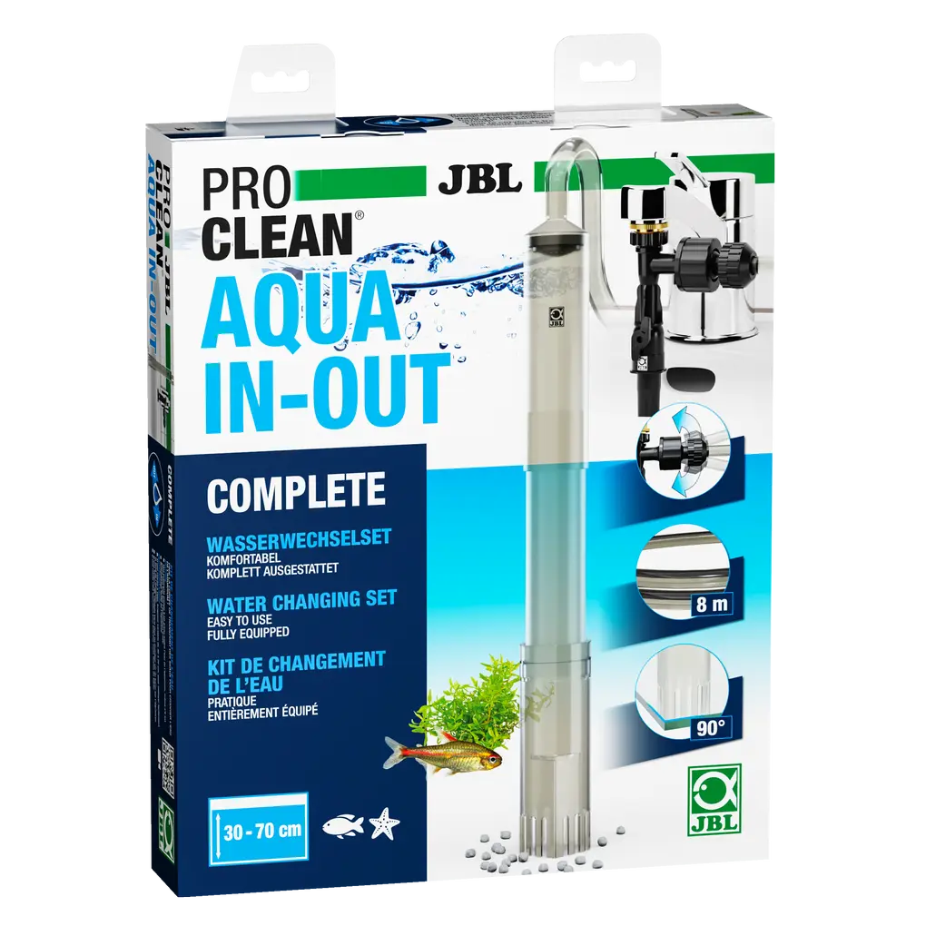 Super practical complete set for partial water changes with substrate cleaning in aquariums 30–70 cm high, with water jet pump for the tap.