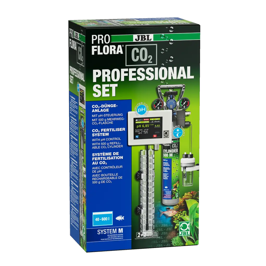 CO2 fertiliser system with automatic CO2/pH control for the optimal supply of all aquarium plants in freshwater aquariums from 40 to 600 litres. A factory-fresh pH electrode must be purchased separately.
