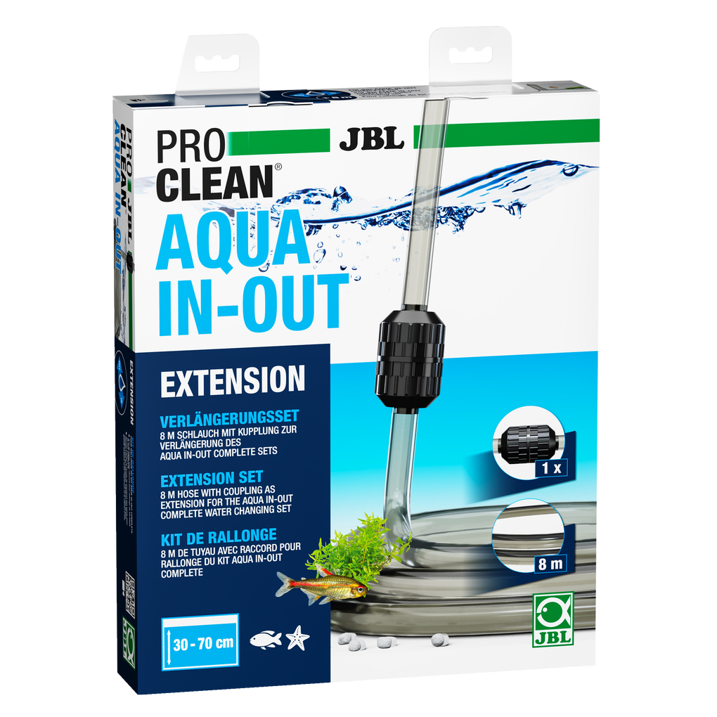 If the 8 m water hose in the JBL PROCLEAN AQUA IN-OUT is not long enough, an 8 m water hose extension set is available.