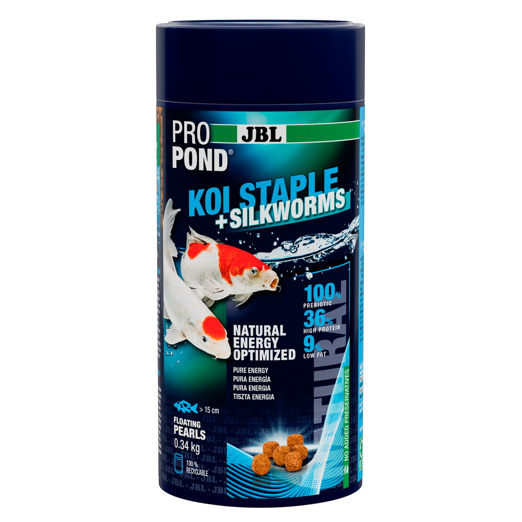 With valuable insect protein (silkworms) for demanding koi for all water temperatures between 10 and 25 °C