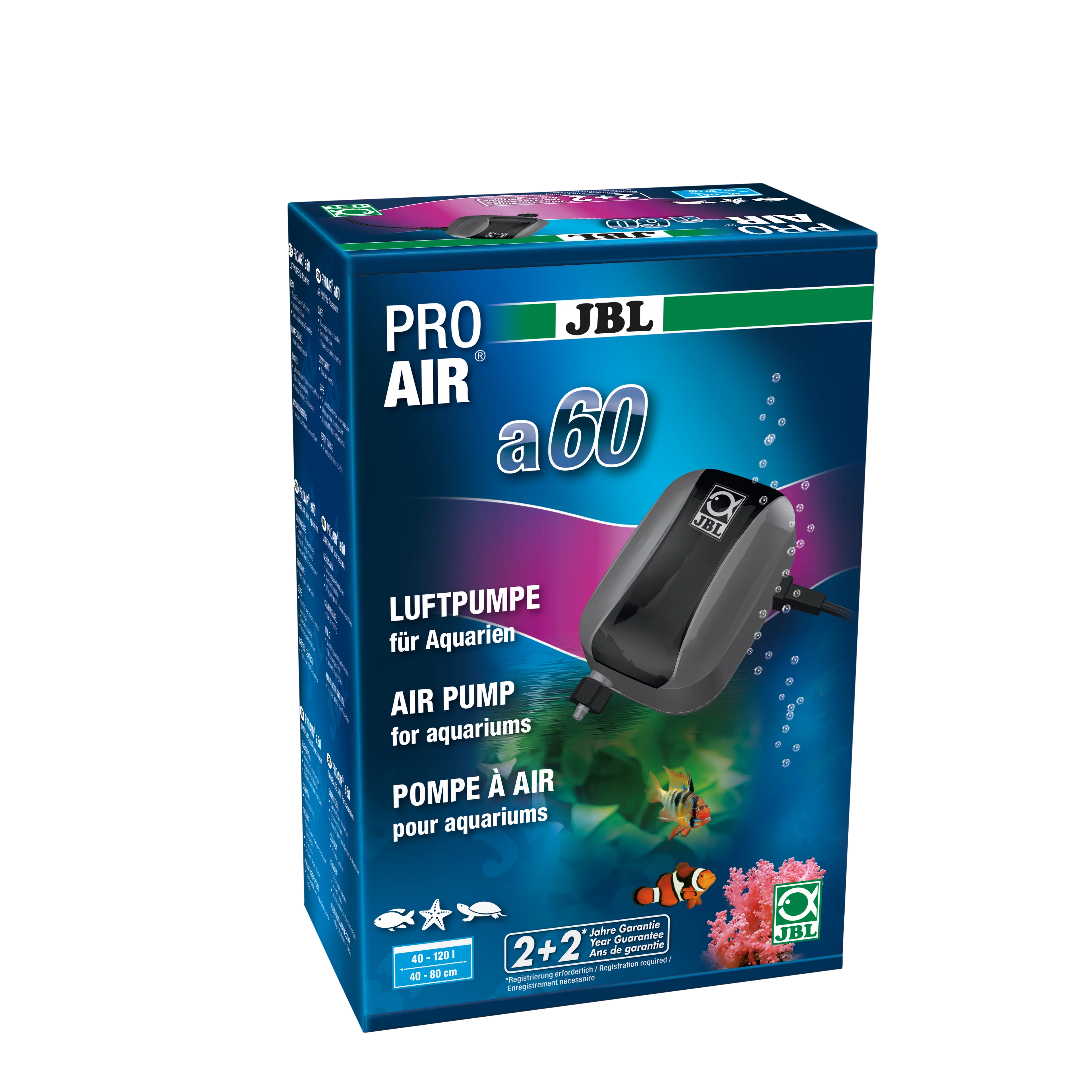 Complete set with air pump, 2 m hose, non-return valve and large 45 mm air stone for supplying aquariums with vital oxygen (60 l/h)