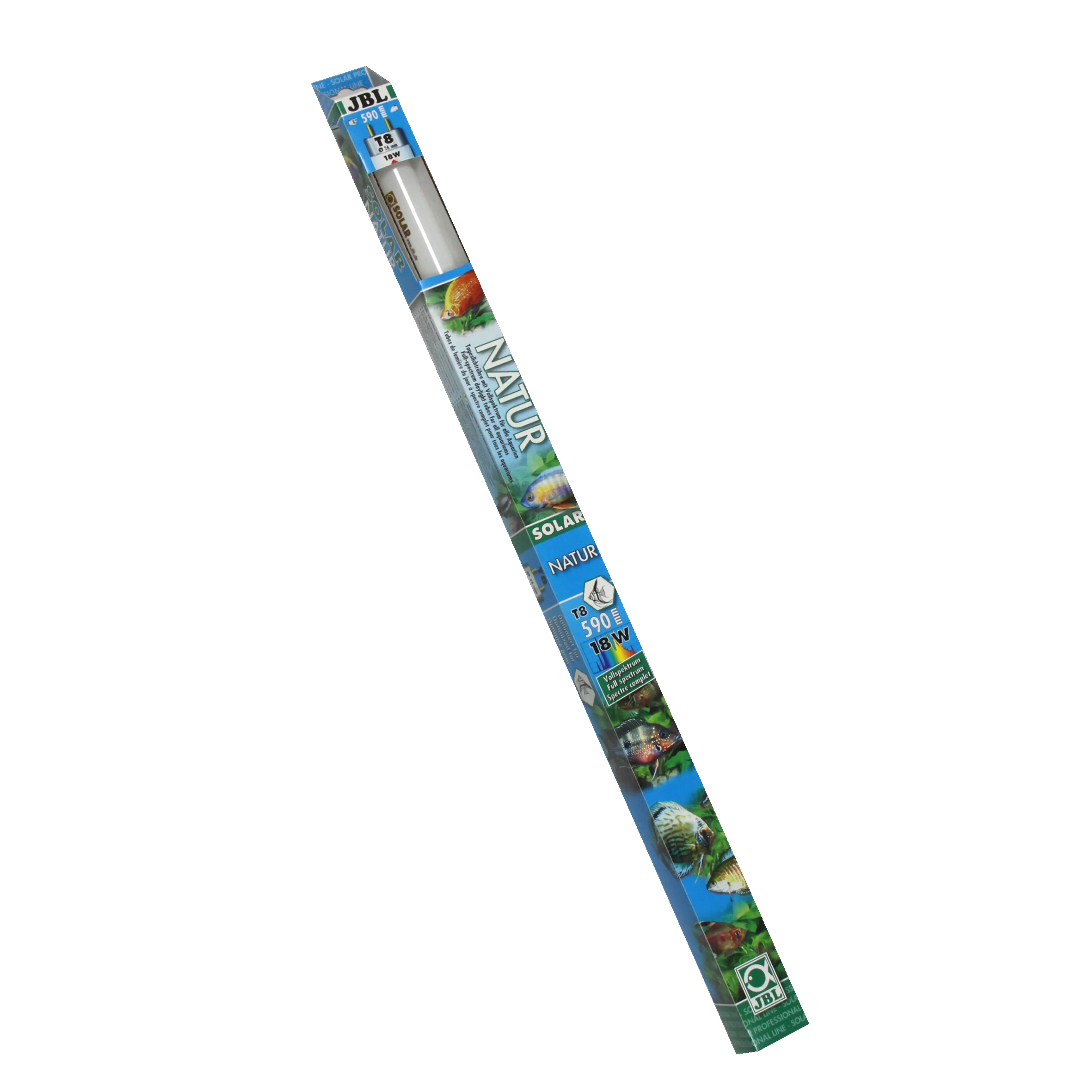 Solar fluorescent tube for fish and plants from sun-drenched waters, e.g. Lake Malawi and Lake Tanganyika