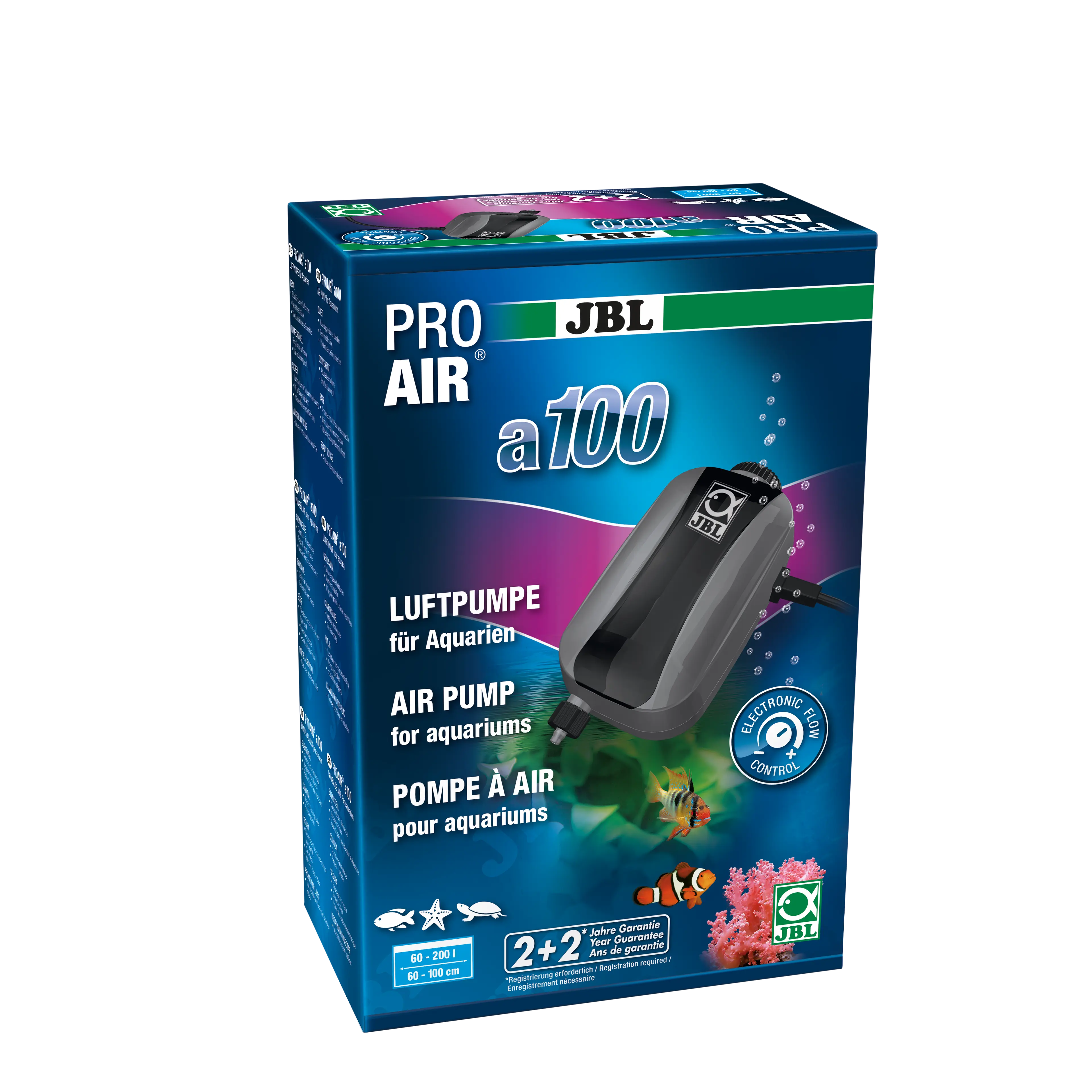 Complete set with air pump, 2 m hose, non-return valve and large 45 mm air stone for supplying aquariums with vital oxygen (100 l/h)