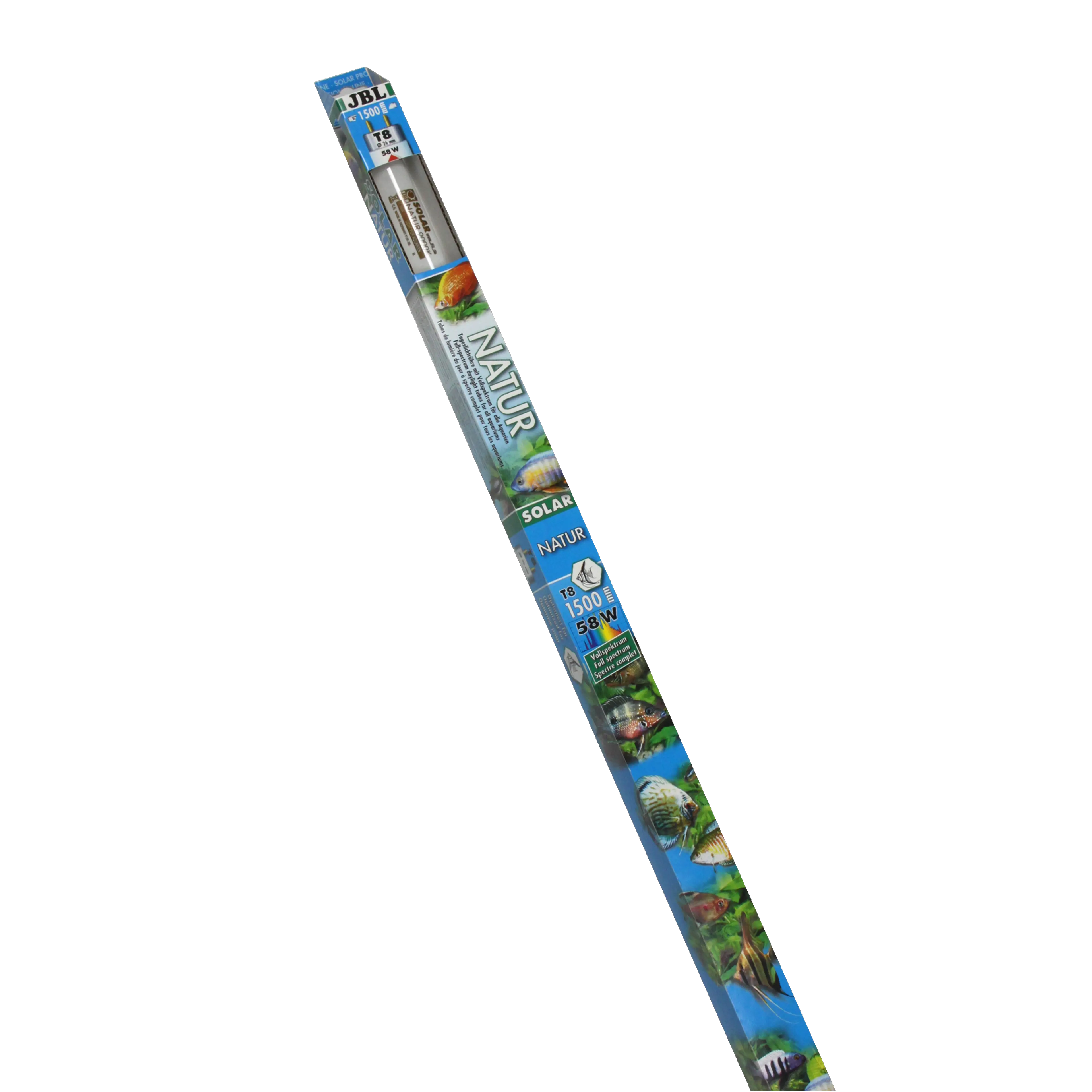 Solar fluorescent tube for fish and plants from sun-drenched waters, e.g. Lake Malawi and Lake Tanganyika