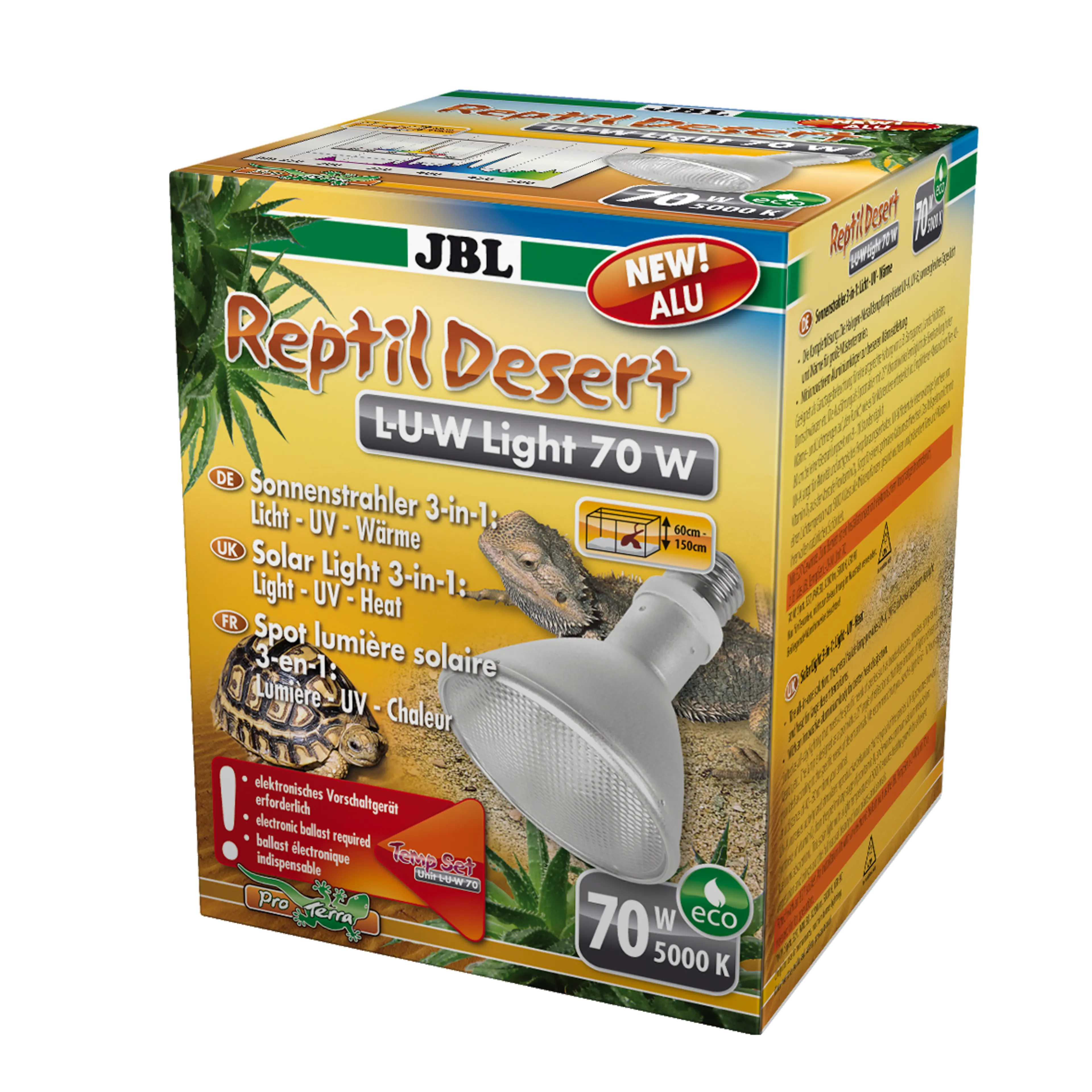 Full spectrum spot sun lamp made of aluminium for desert terrariums with 25° spot radiation