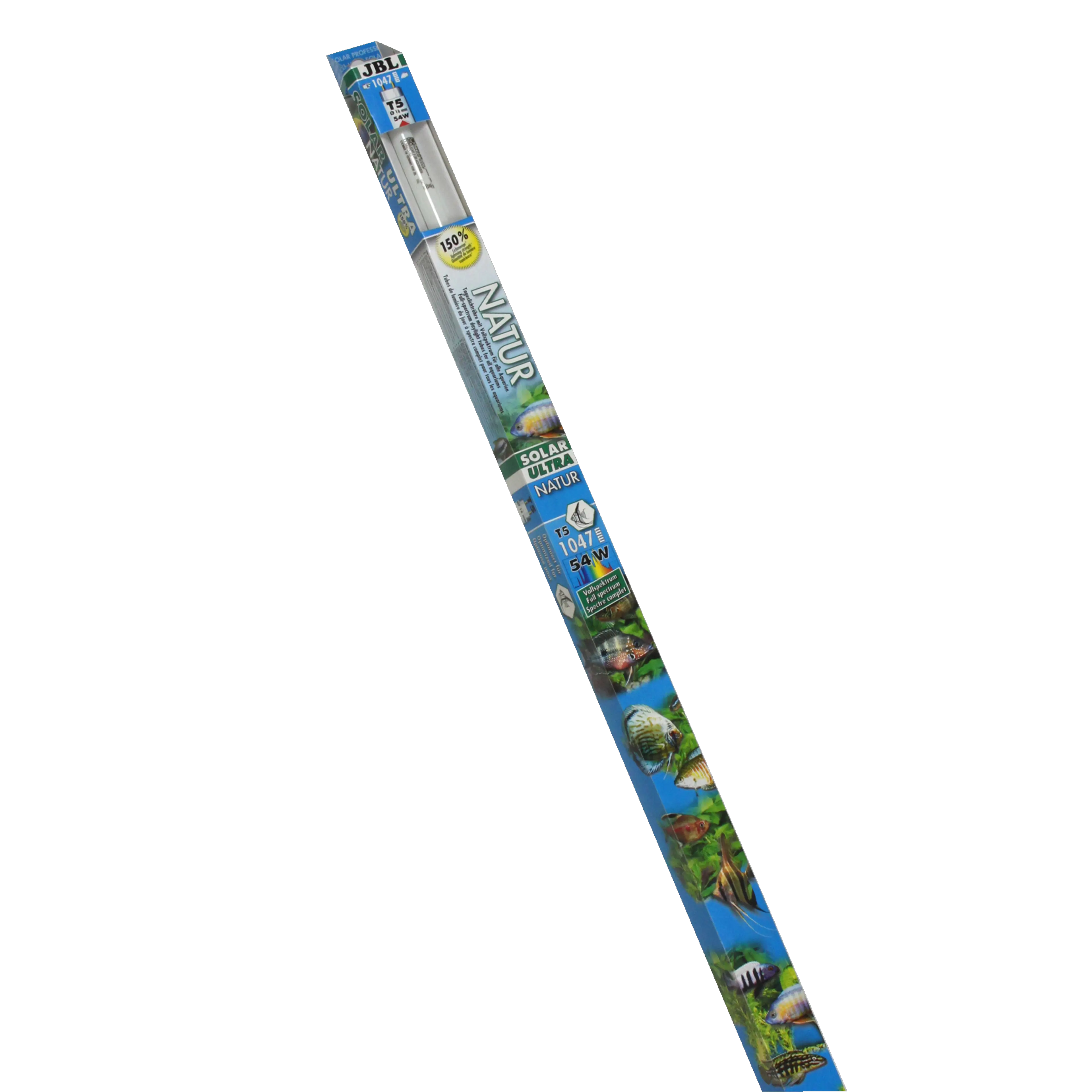 Solar fluorescent tube for fish and plants from sun-drenched waters, e.g. Lake Malawi and Lake Tanganyika