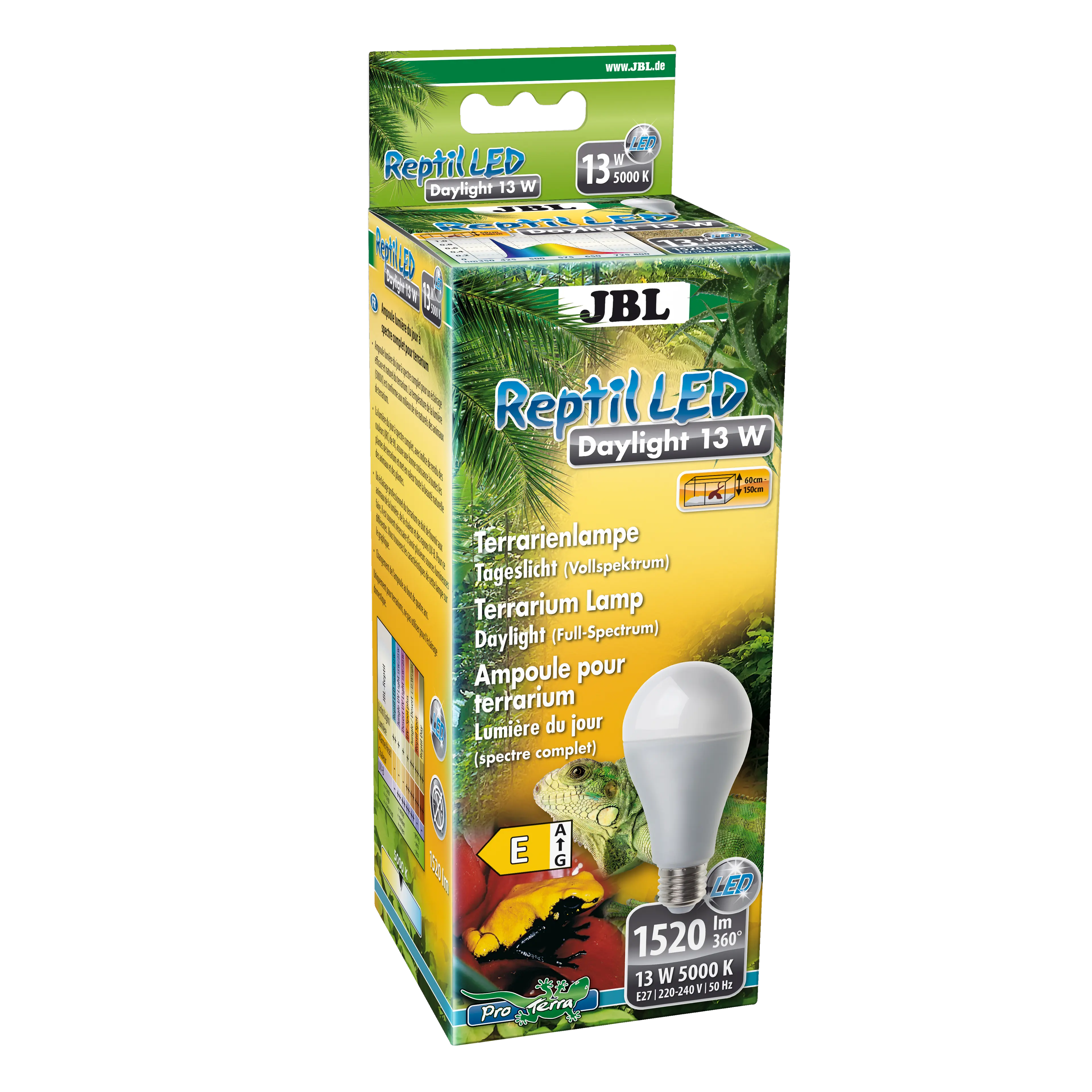 Energy-efficient LED daylight lamp without UV for illuminating terrariums and plants with a high colour rendering index (CRI) of >90