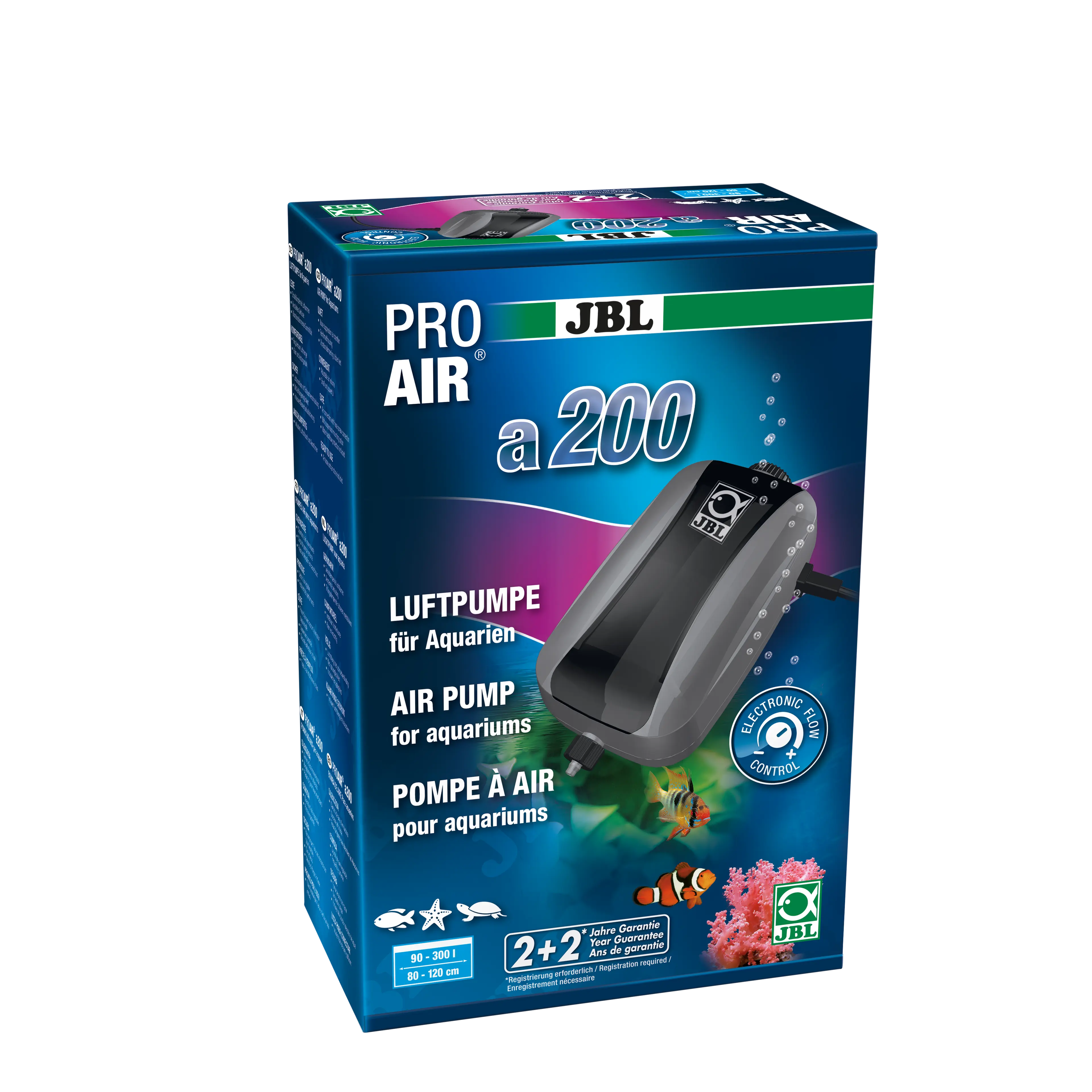 Complete set with air pump, hose, non-return valve and large 45 mm air stone for supplying aquariums with vital oxygen (200 l/h)