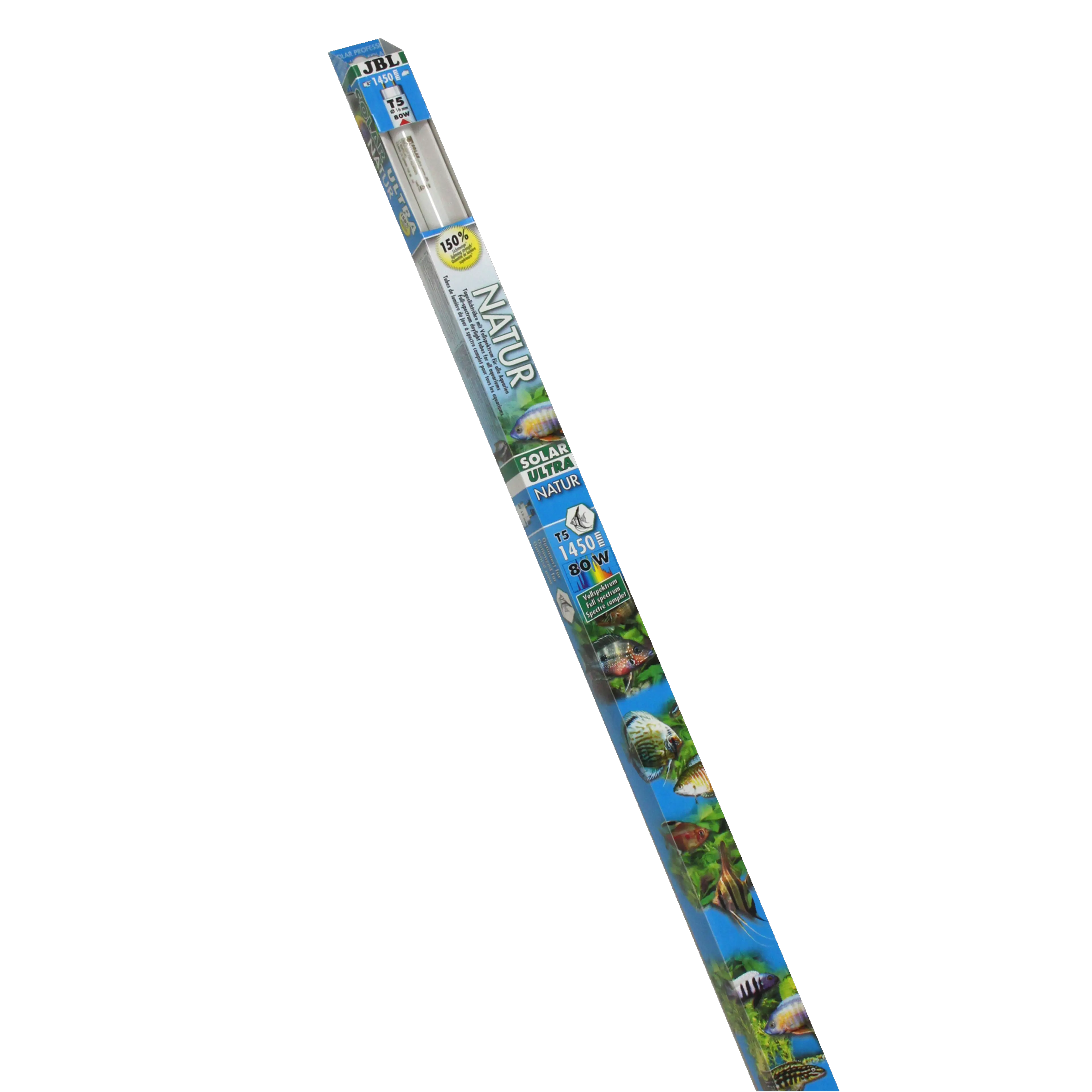 Solar fluorescent tube for fish and plants from sun-drenched waters, e.g. Lake Malawi and Lake Tanganyika