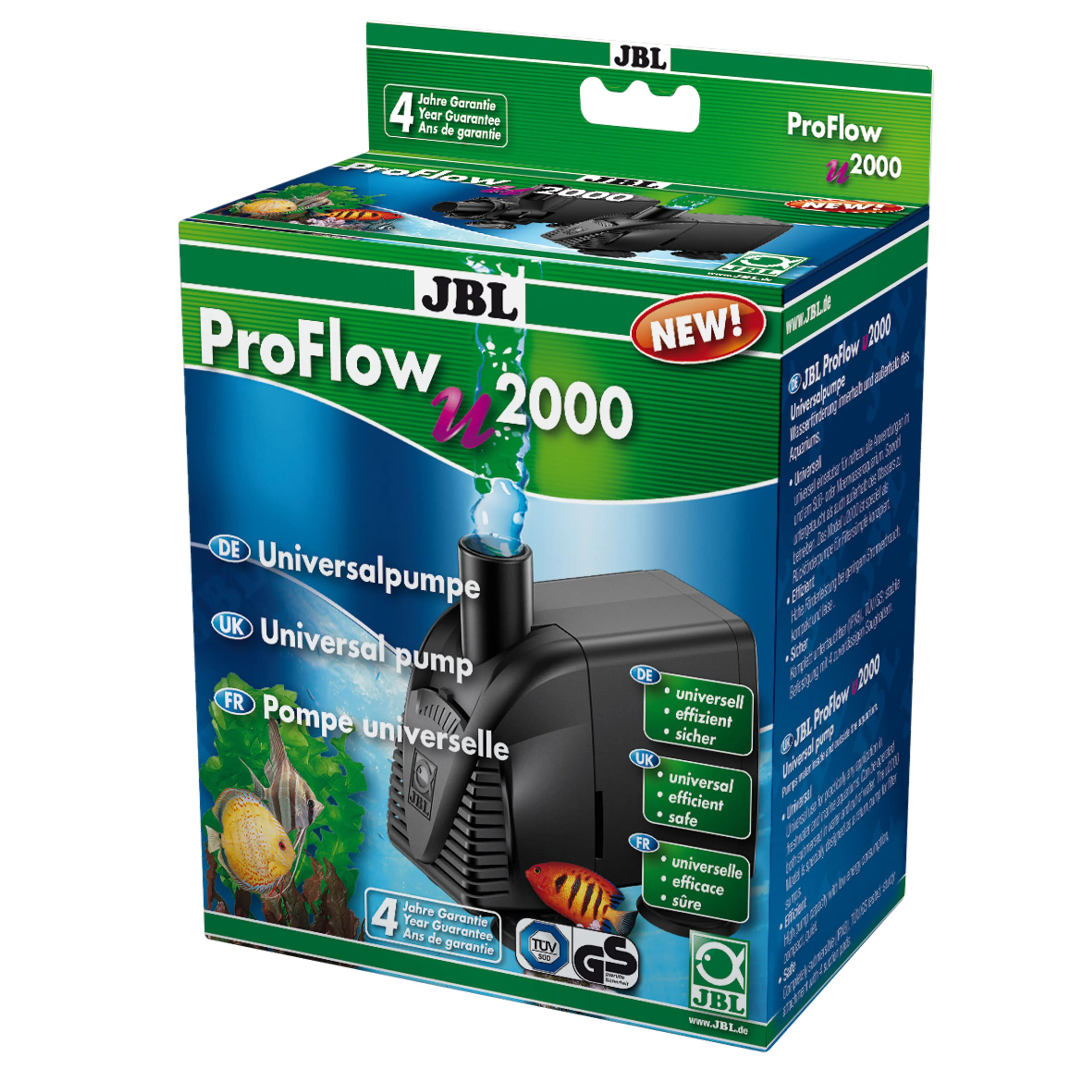 Clean and healthy water: Universal pump with a capacity of 2000 l/h for circulating water in aquariums and aquaterrariums. Can be used for biofilters, indoor fountains or as a fountain.