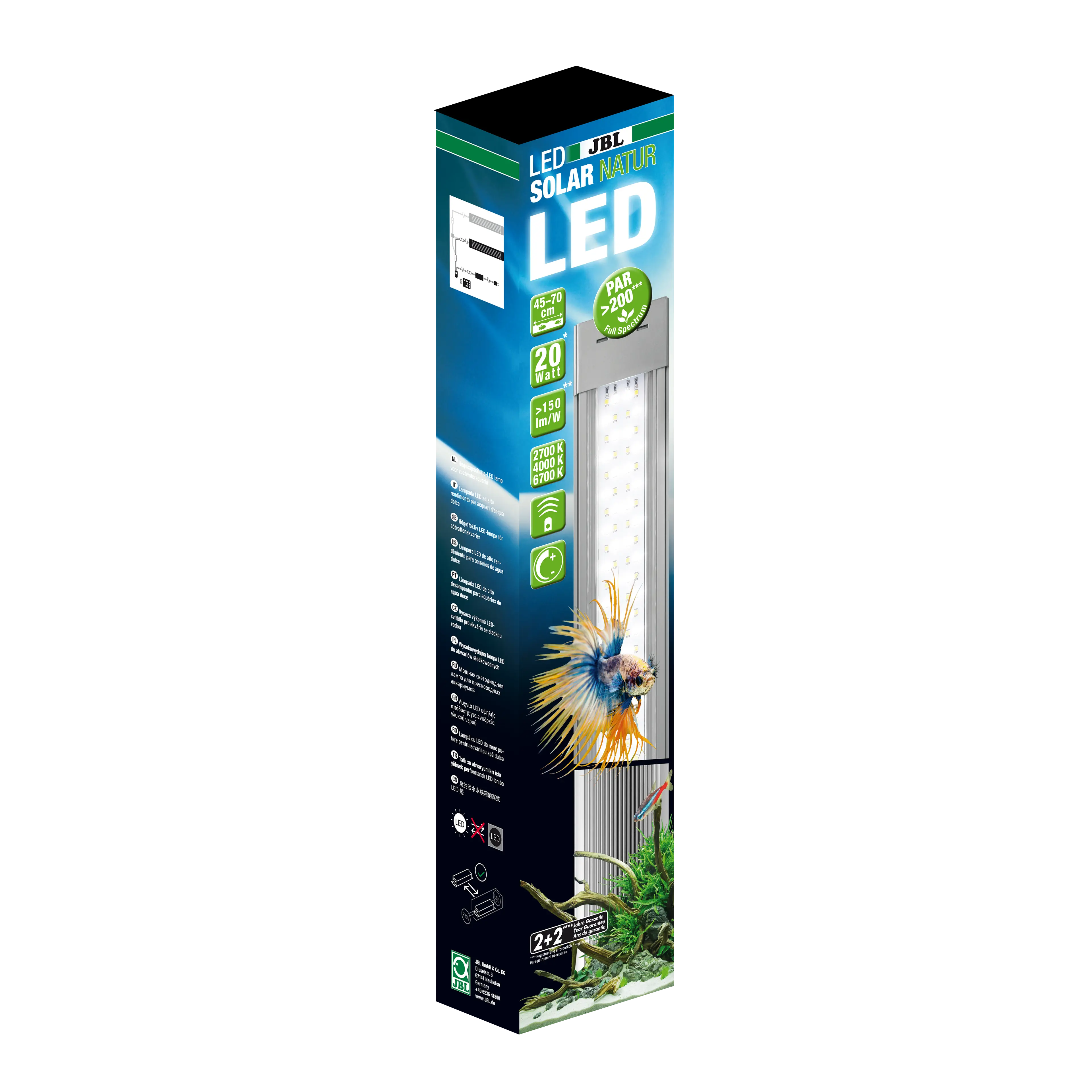 Maximum efficiency with 150 lumens/watt for beautiful aquarium plants: Extremely high photosynthetically active radiation (PAR) of over 200 µM/s/m2