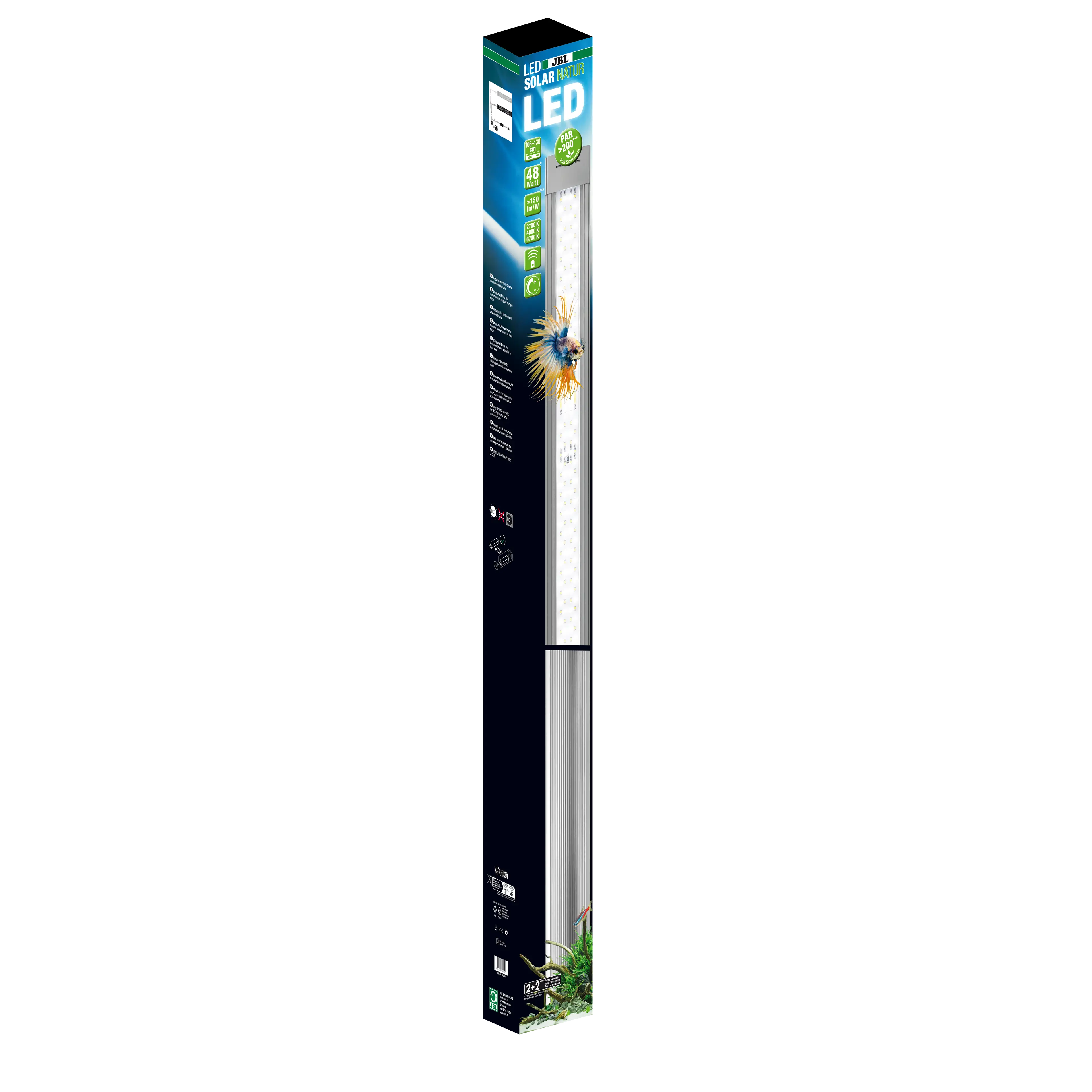 Maximum efficiency with 150 lumens/watt for beautiful aquarium plants: Extremely high photosynthetically active radiation (PAR) of over 200 µM/s/m2