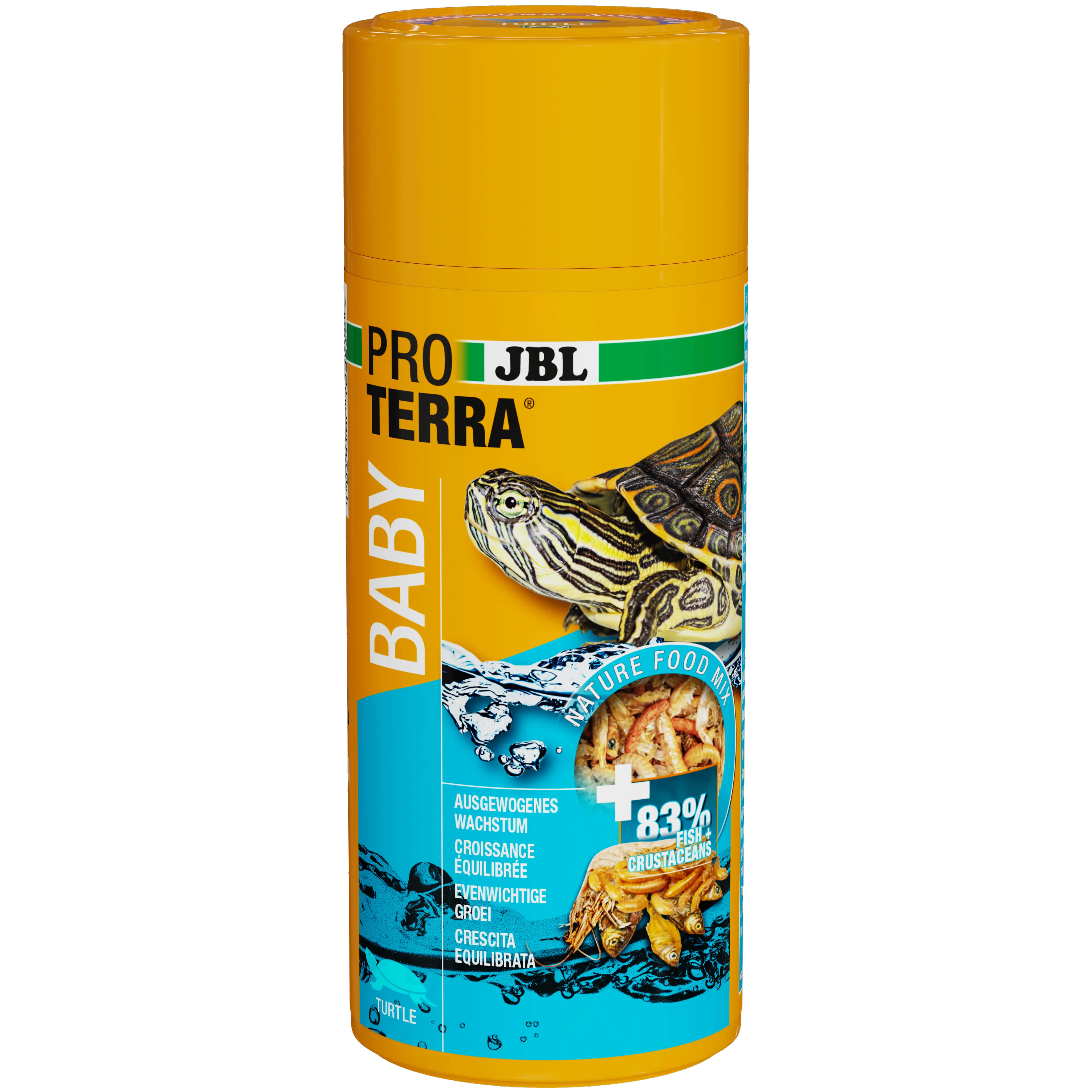 Alleinfuttermittel für Baby-Wasserschildkröten: Gesiebte und gereinigte kleine Krebstiere (ca. 1-2 cm) und Fische (2-4 cm) sowie Futtersticks (1 cm) für junge Wasserschildkröten