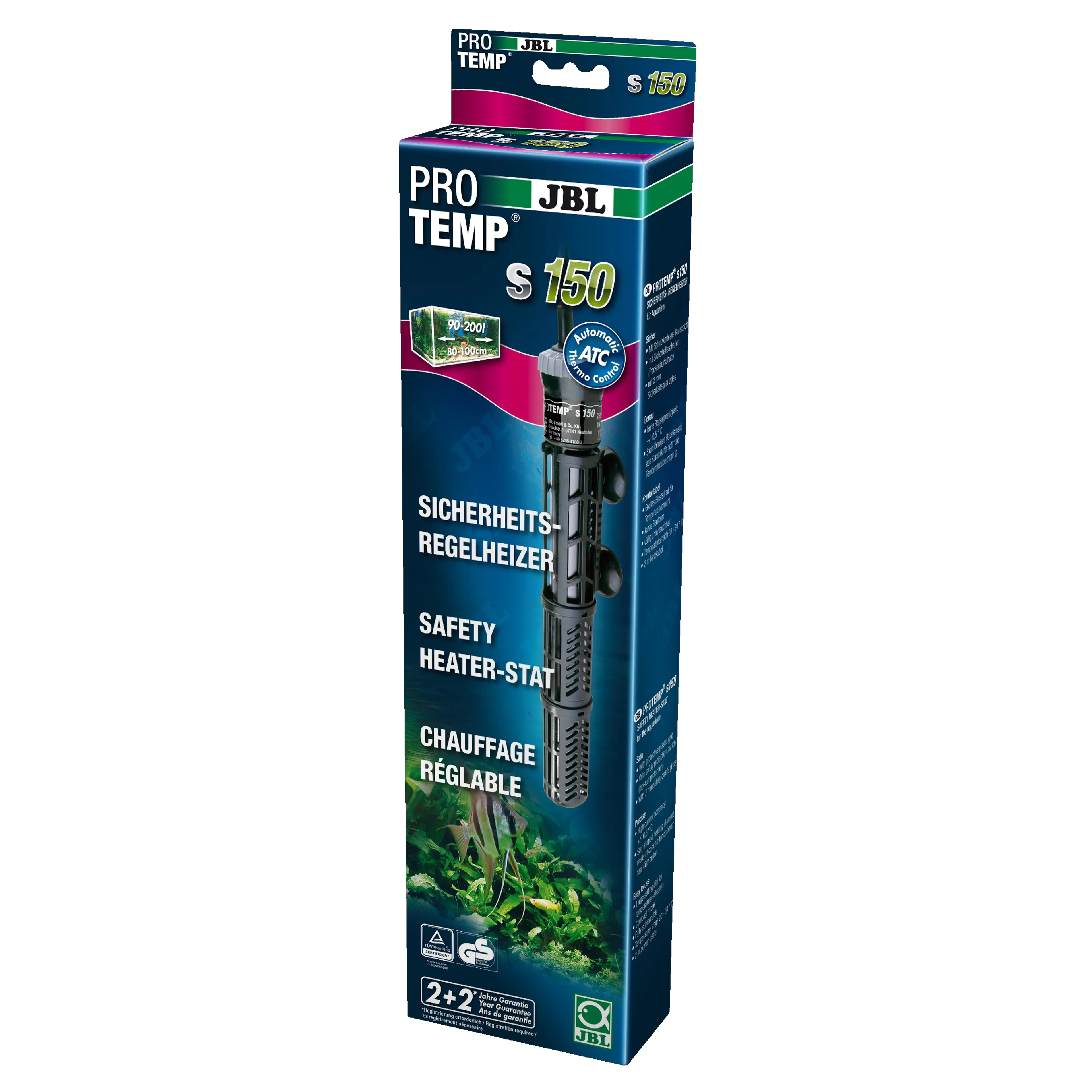 Heater for optimum temperature control in aquariums with a capacity of 90–200 litres (80–100 cm in length)