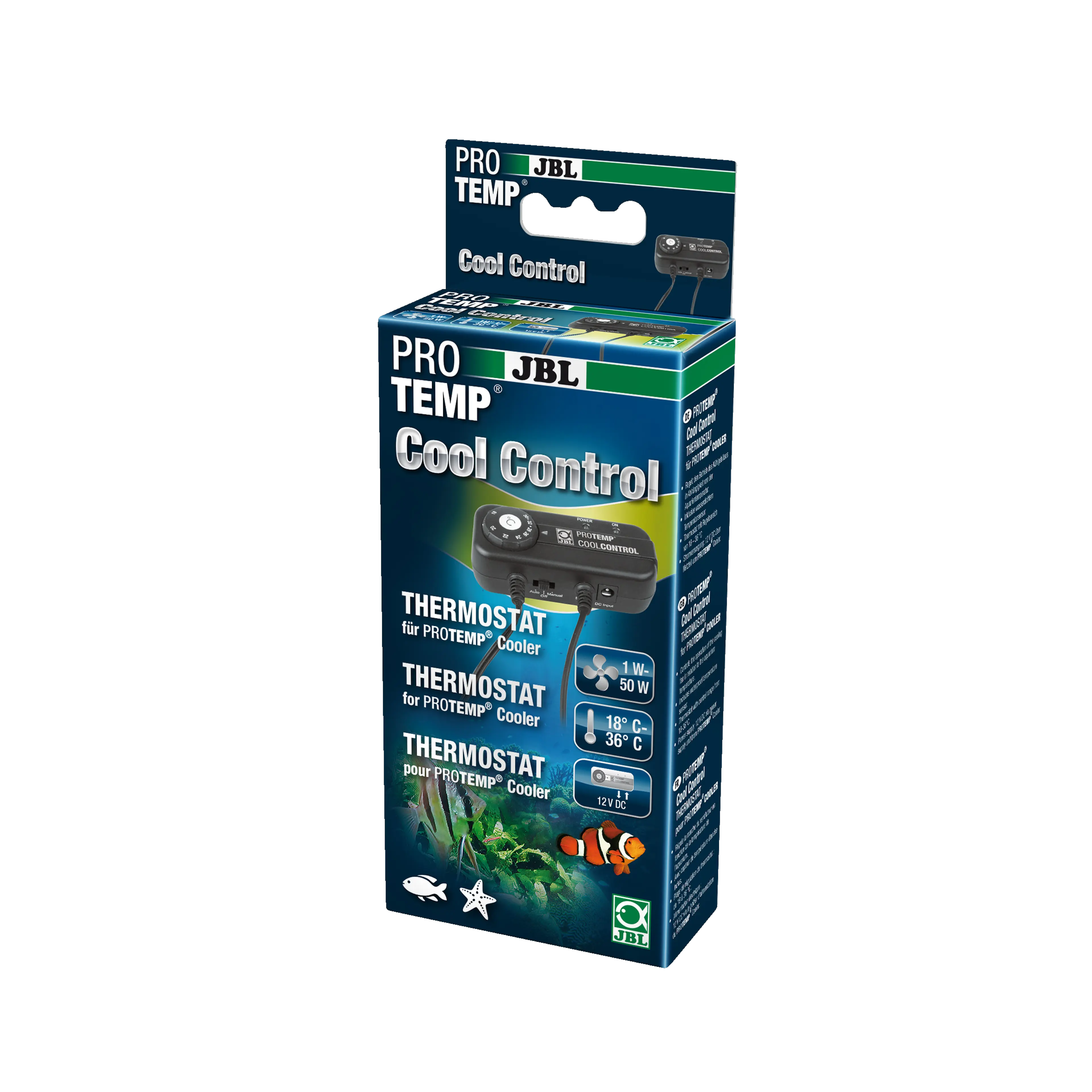 Automatic activation of the cooling system when a set temperature between 18 and 36 °C is exceeded (for all JBL Coolers)
