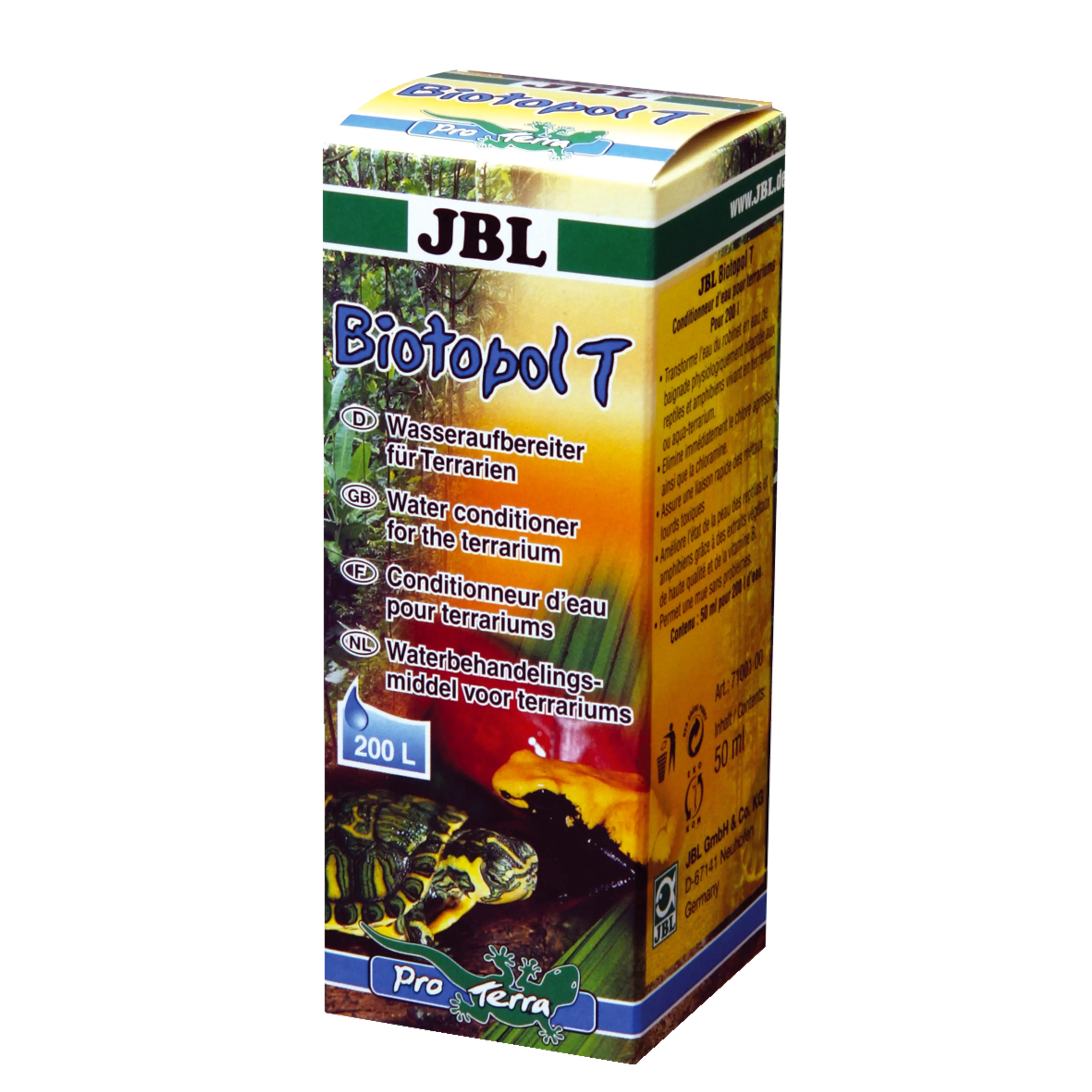 For reptiles and amphibians in terrariums and aquaterrariums: water conditioner for converting tap water into physiologically suitable bathing and drinking water.
