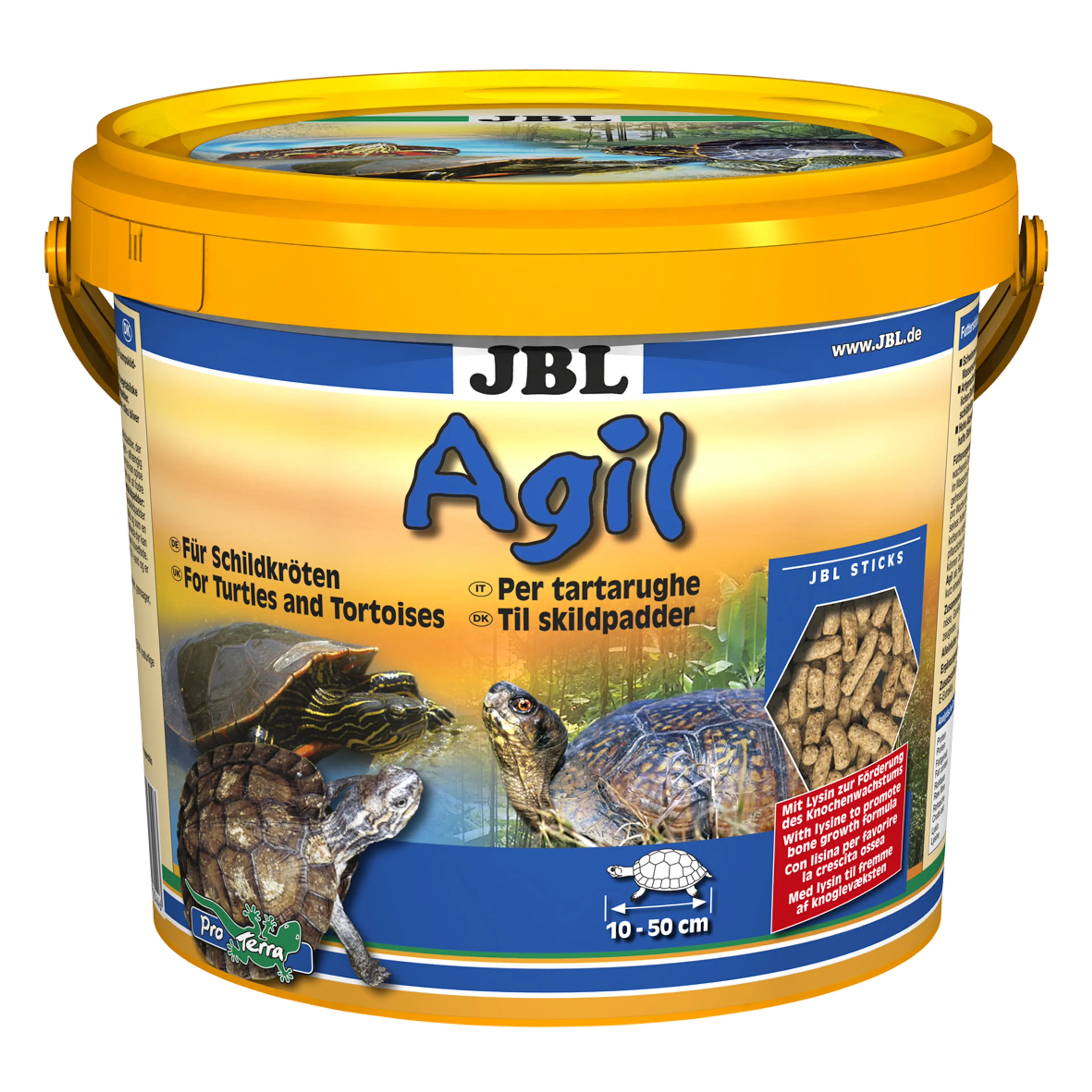 Specially formulated for the nutritional needs of aquatic and marsh turtles: staple food in the form of floating sticks for turtles measuring 10–50 cm in length.
