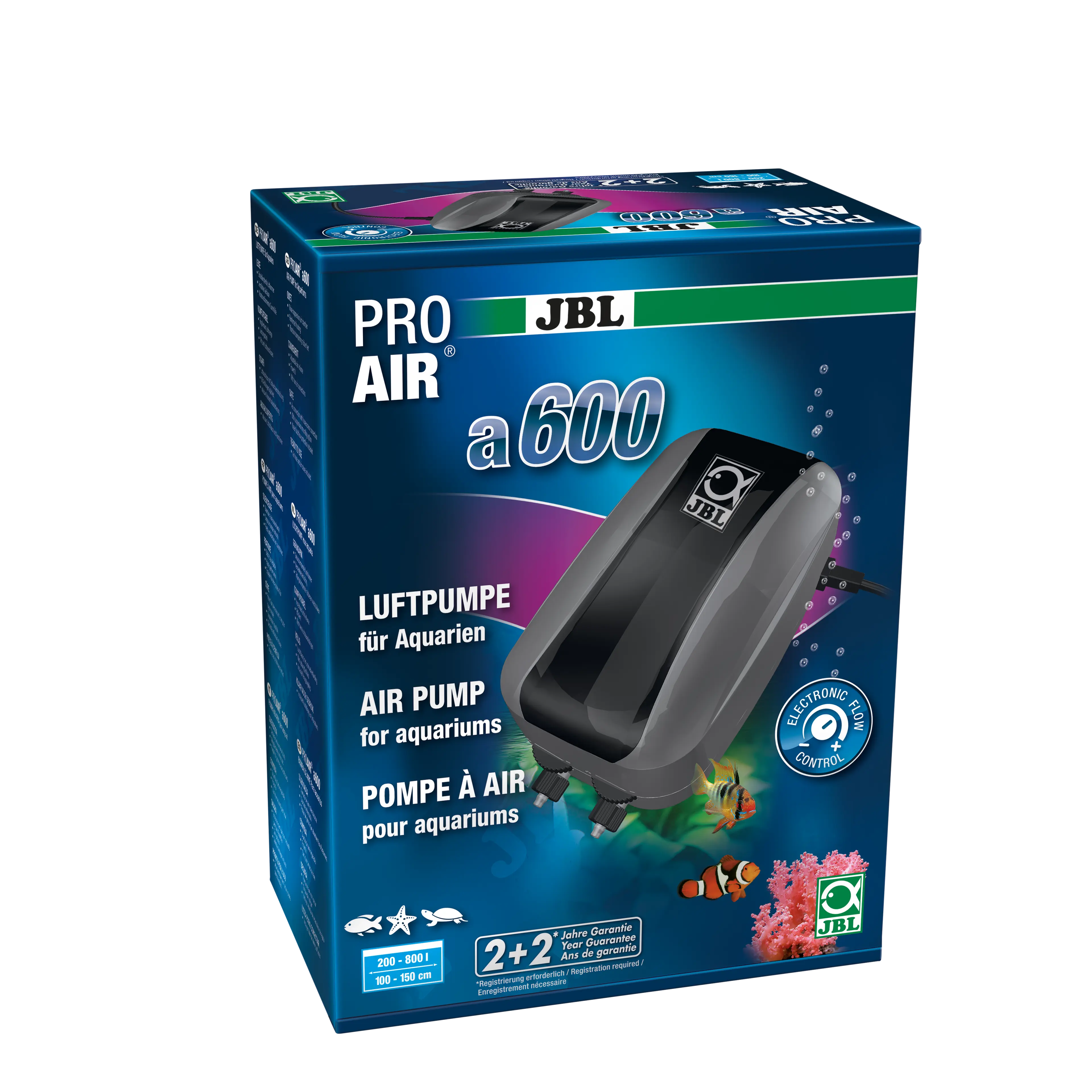 Complete set with air pump, 2 x hose, 2 x non-return valve and 2 x large 45 mm air stone for supplying aquariums with vital oxygen (600 l/h)