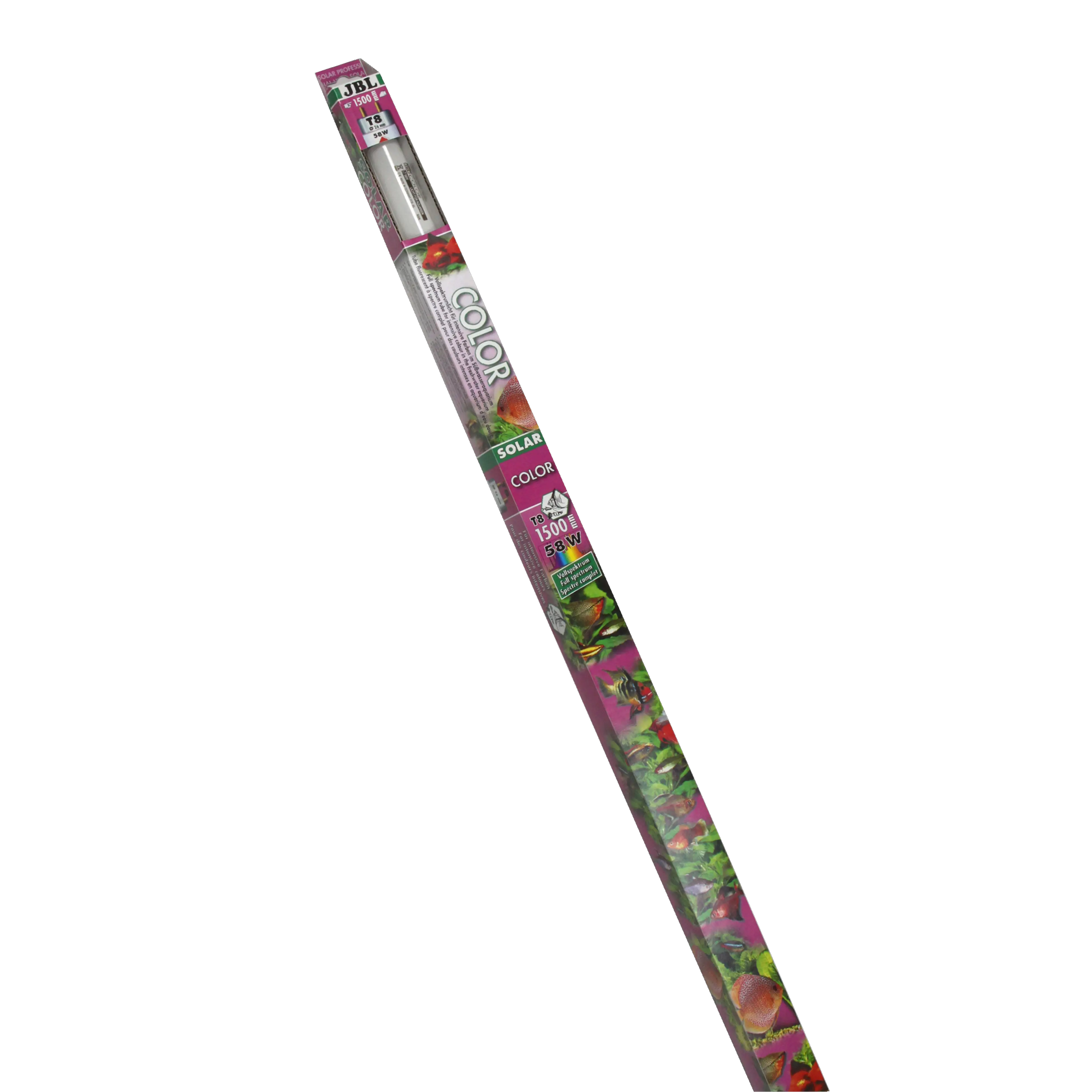 Solar fluorescent tube for vibrant colours in freshwater aquariums, promotes plant growth.