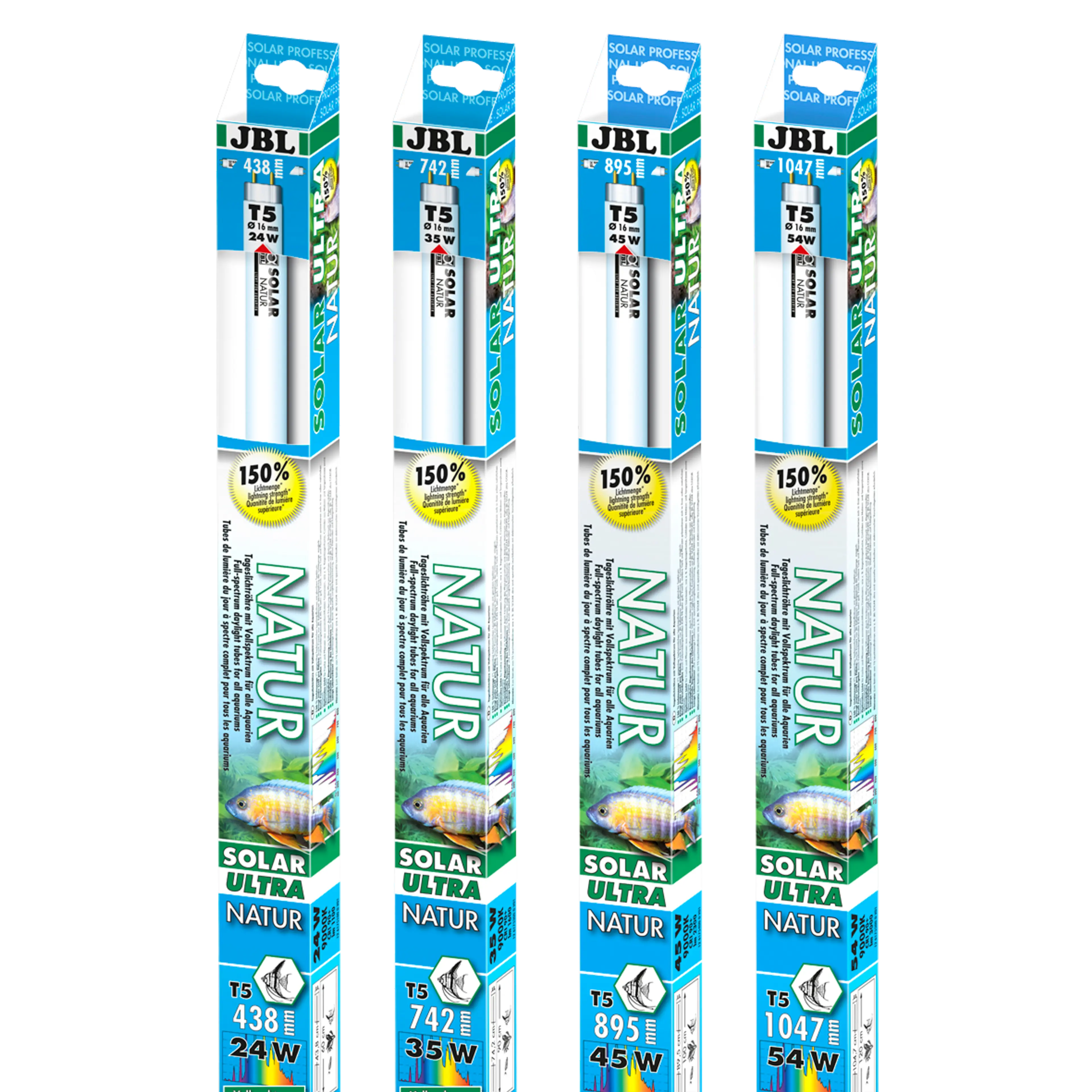 Solar fluorescent tube for fish and plants from sun-drenched waters, e.g. Lake Malawi and Lake Tanganyika