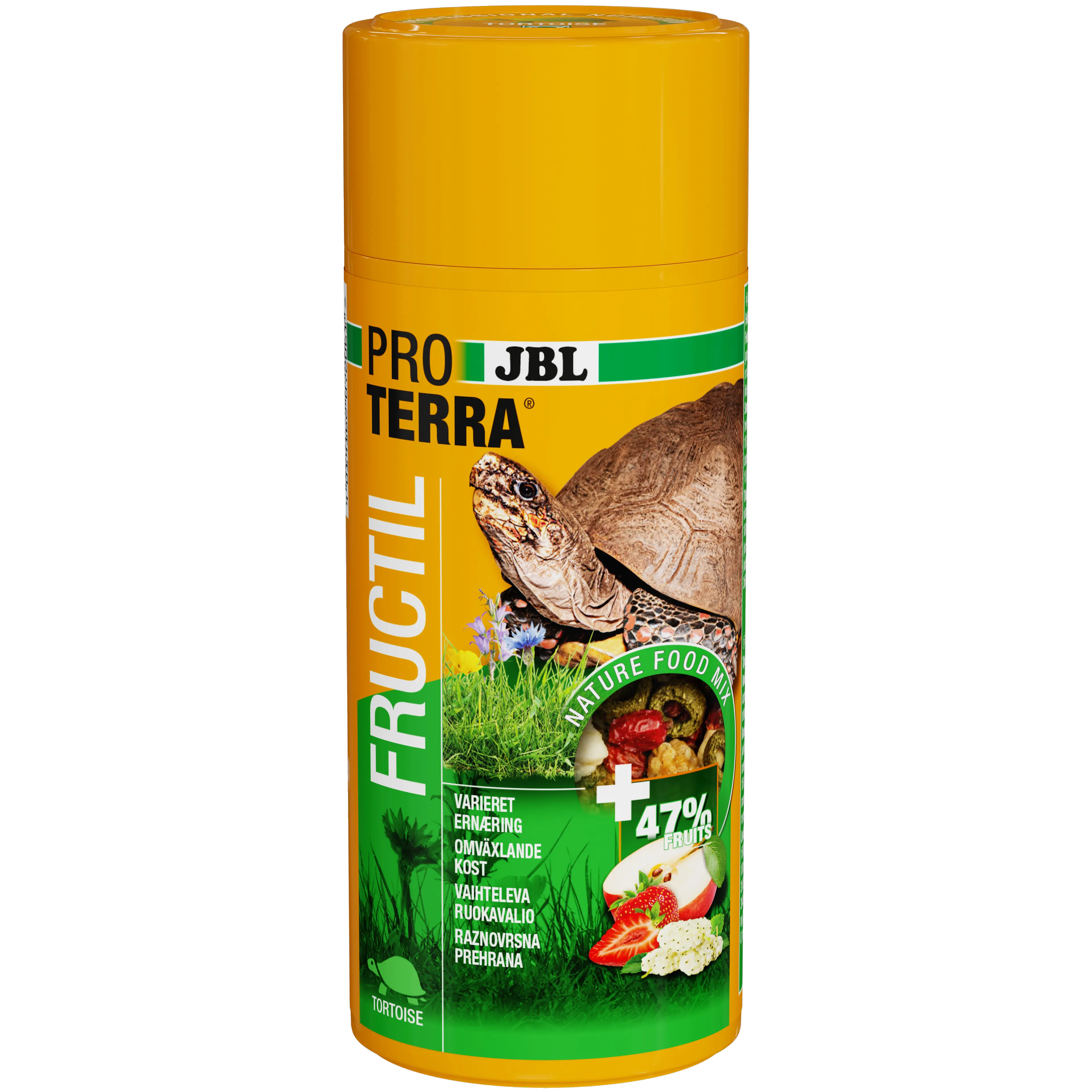 47% fruit content for a natural diet, as tortoises eat lots of fallen fruit in the wild
