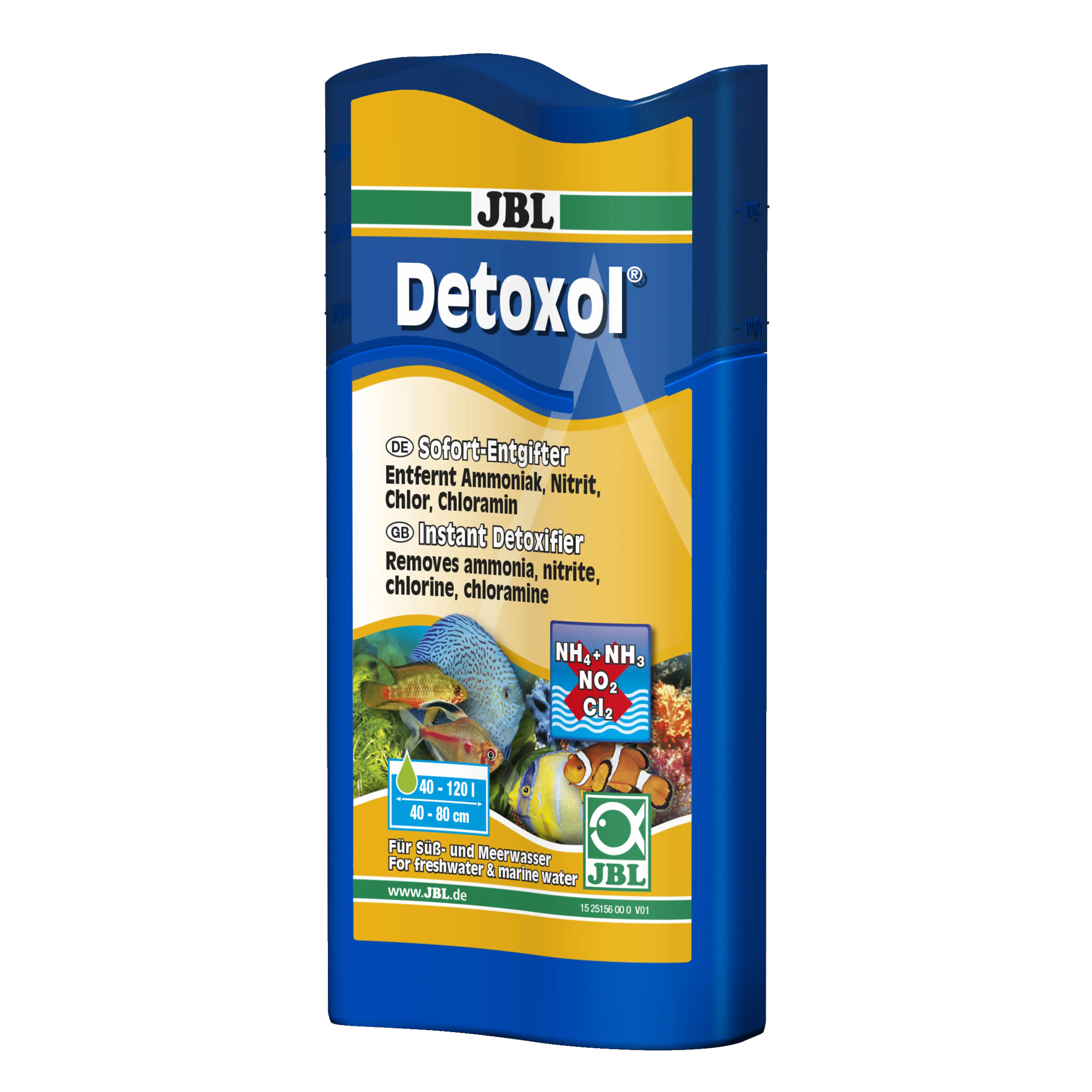 Instantly removes toxins such as ammonia (NH3), nitrite (NO2), chlorine and chloramine in fresh and salt water