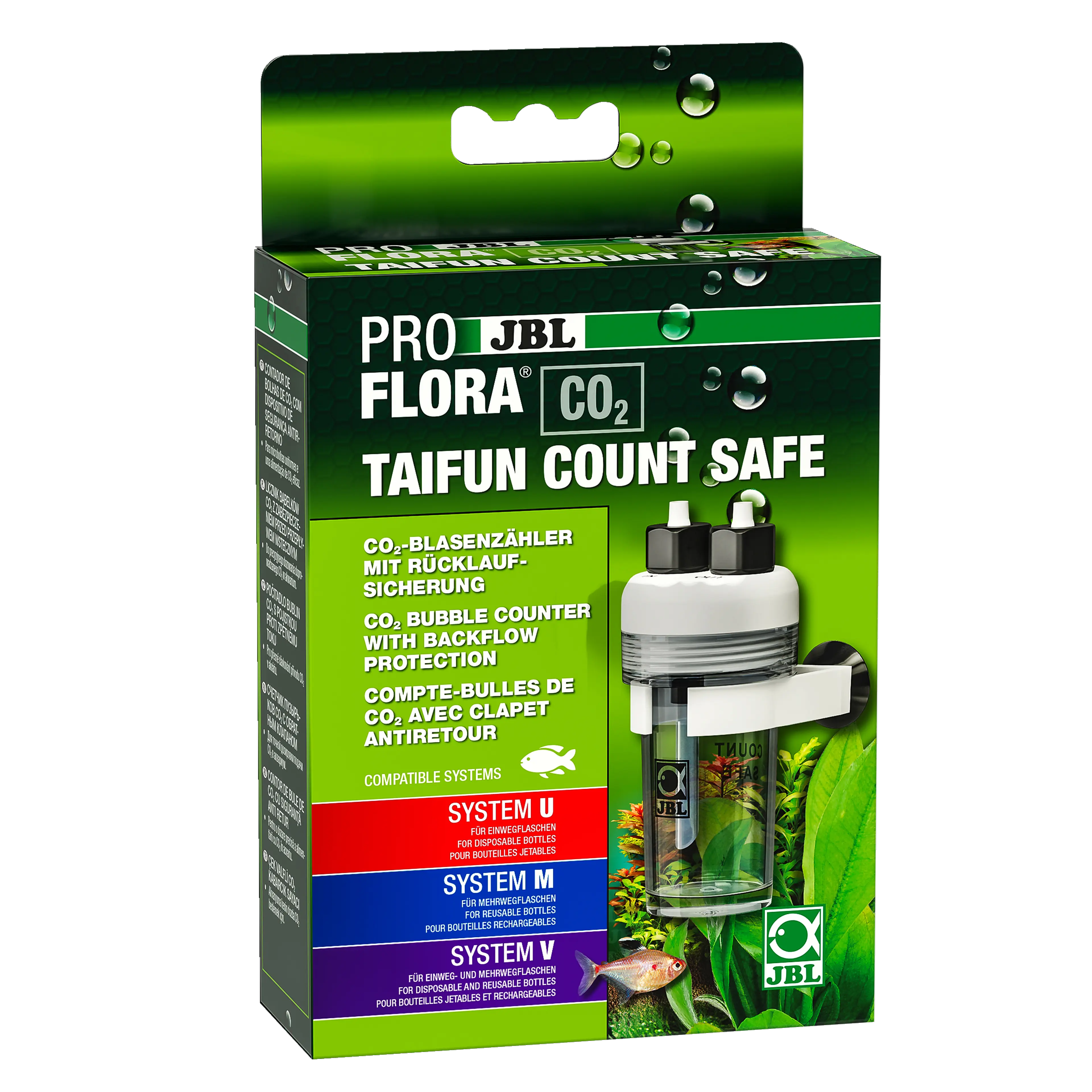 The bubble counter makes the invisible CO2 gas visible and thus countable. The non-return valve prevents water from flowing back.
