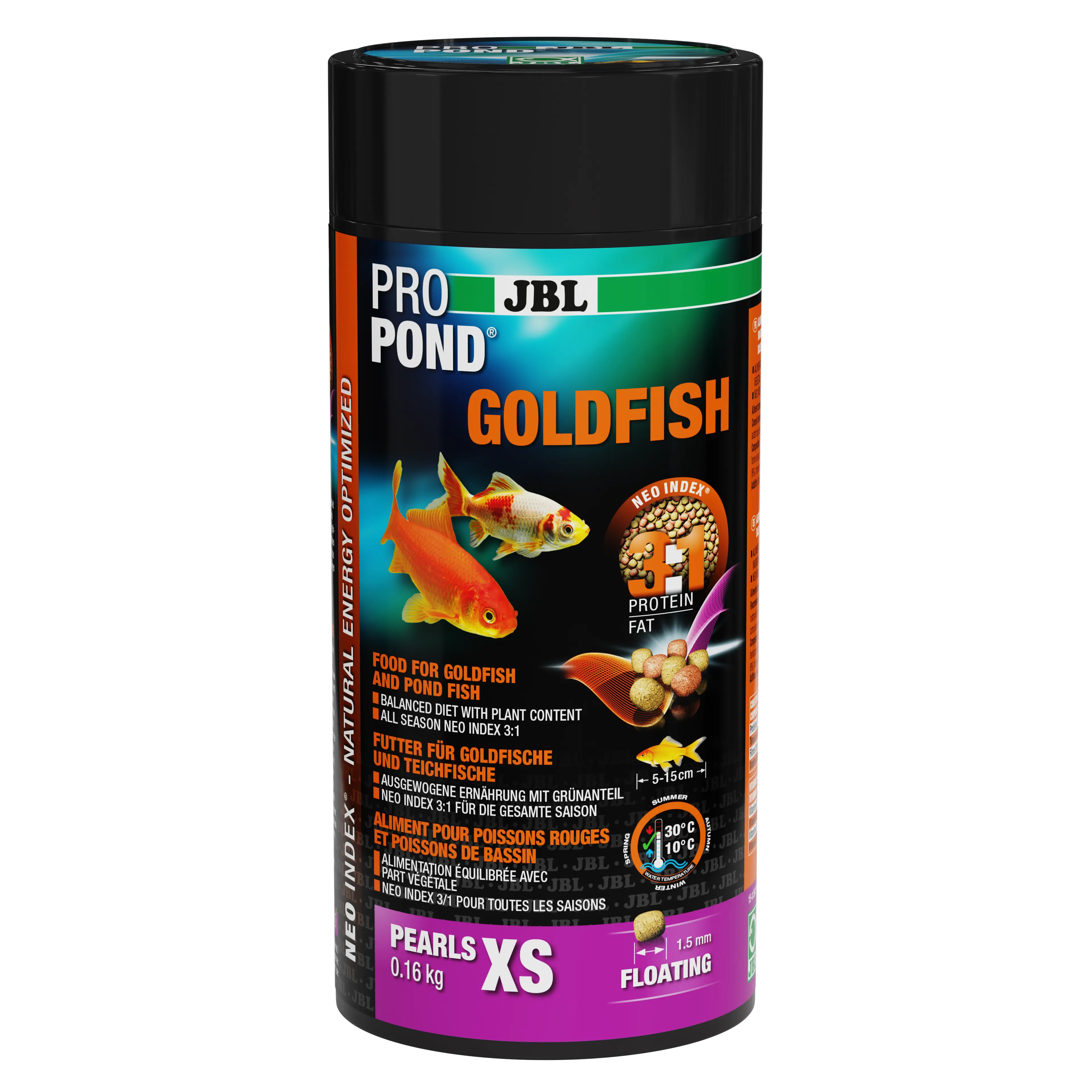 Complete feed with the correct protein-fat ratio of 3:1 according to the NEO Index, which takes into account water temperature, function, animal size and age.