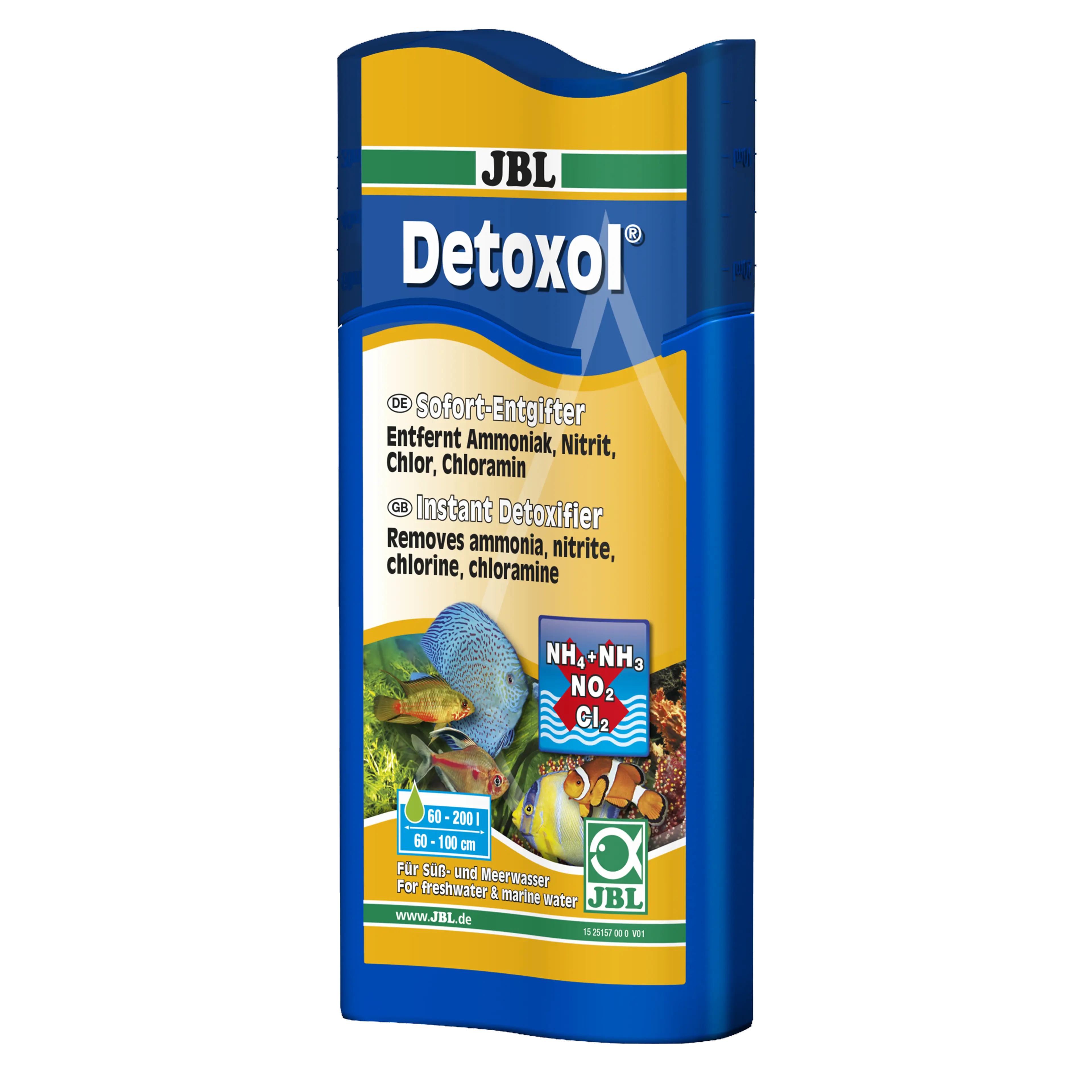 Instantly removes toxins such as ammonia (NH3), nitrite (NO2), chlorine and chloramine in fresh and salt water