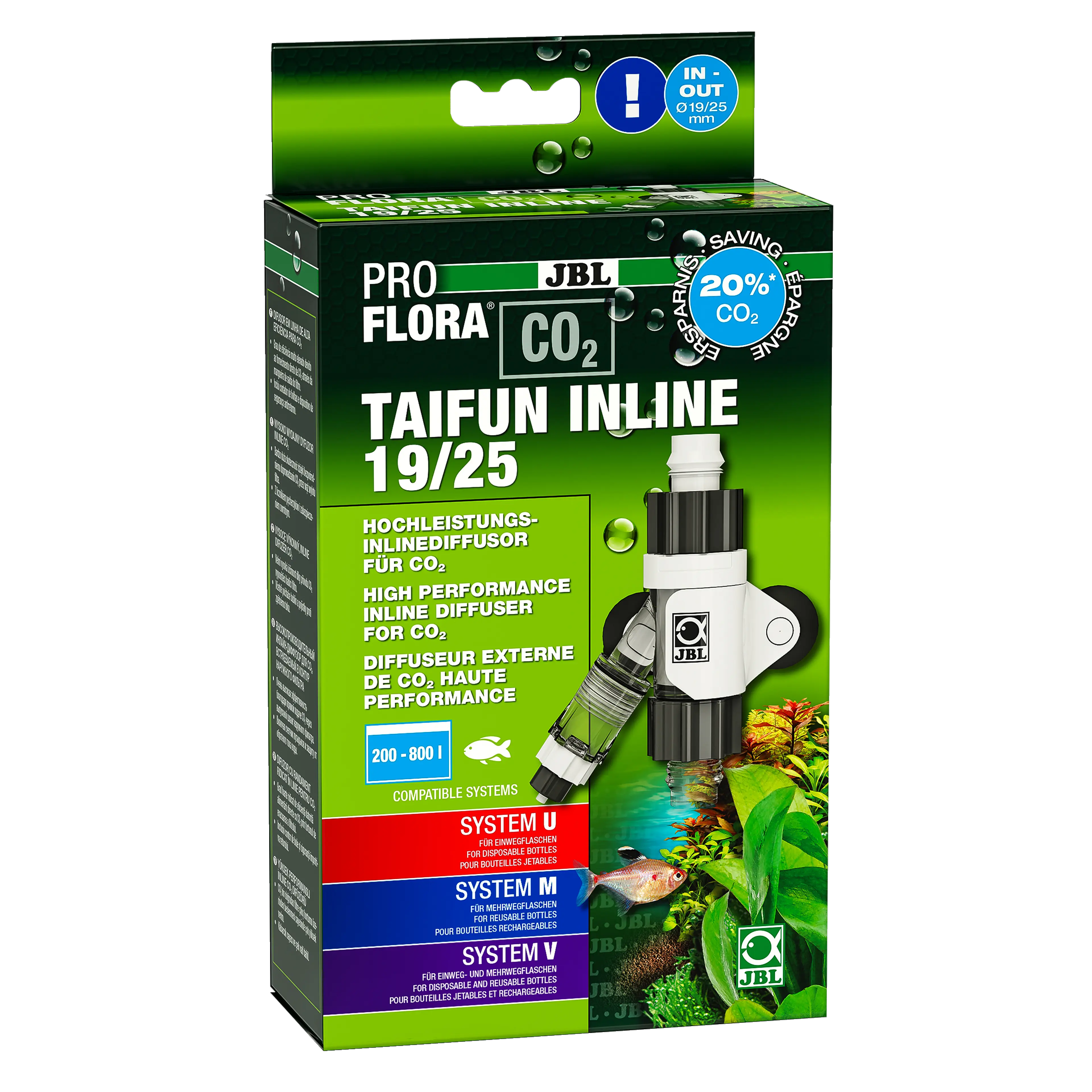 Velmi účinné obohacování CO2 pro dokonalý růst rostlin v akváriu díky instalaci do zpětného potrubí filtru.