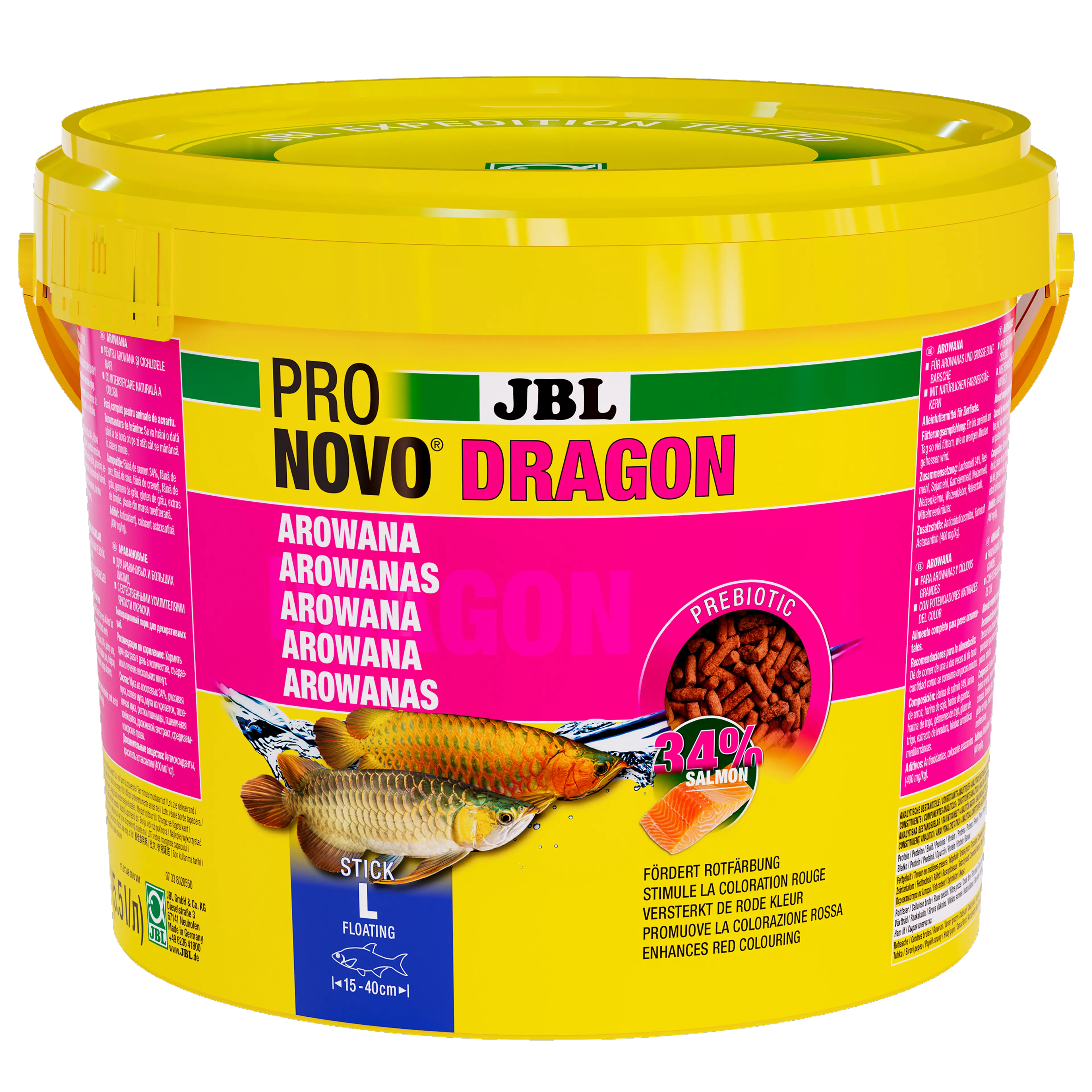 Floating food sticks specially designed for the needs of predatory arowana