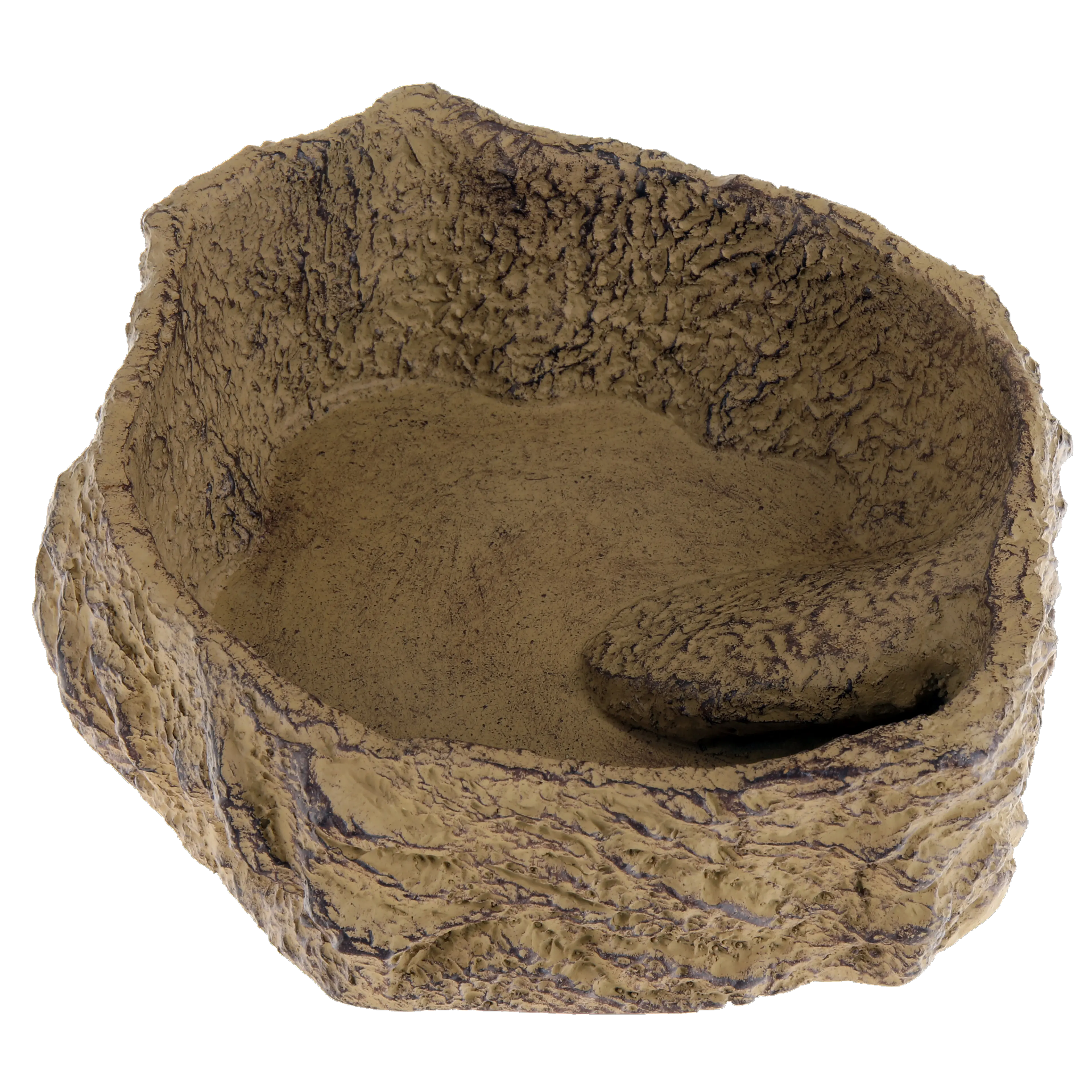 Customised design of the terrarium: beige sandstone-look bowl for food, water or bathing.