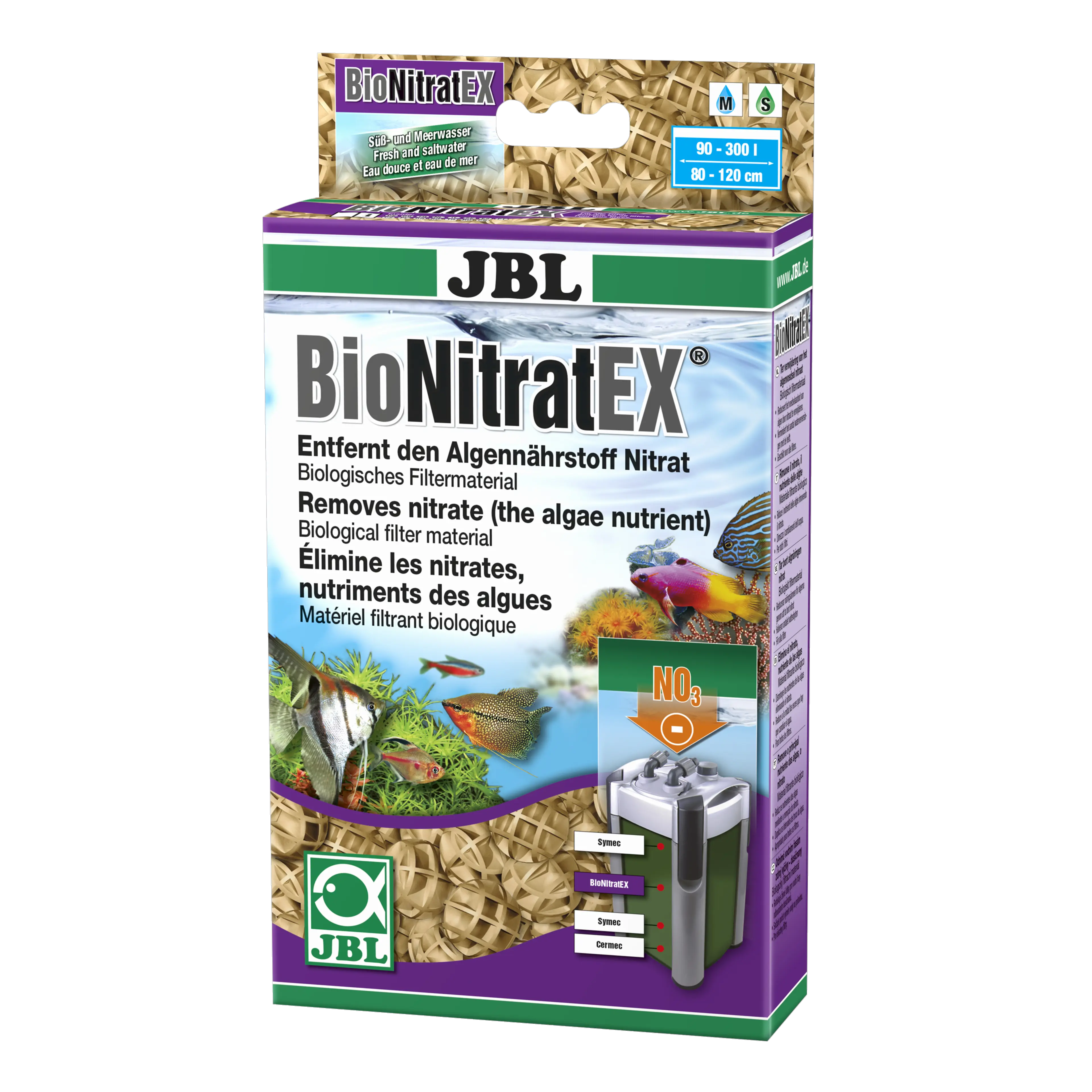 Biological filter material that breaks down bacteria and removes algae-promoting nitrate from fresh or salt water