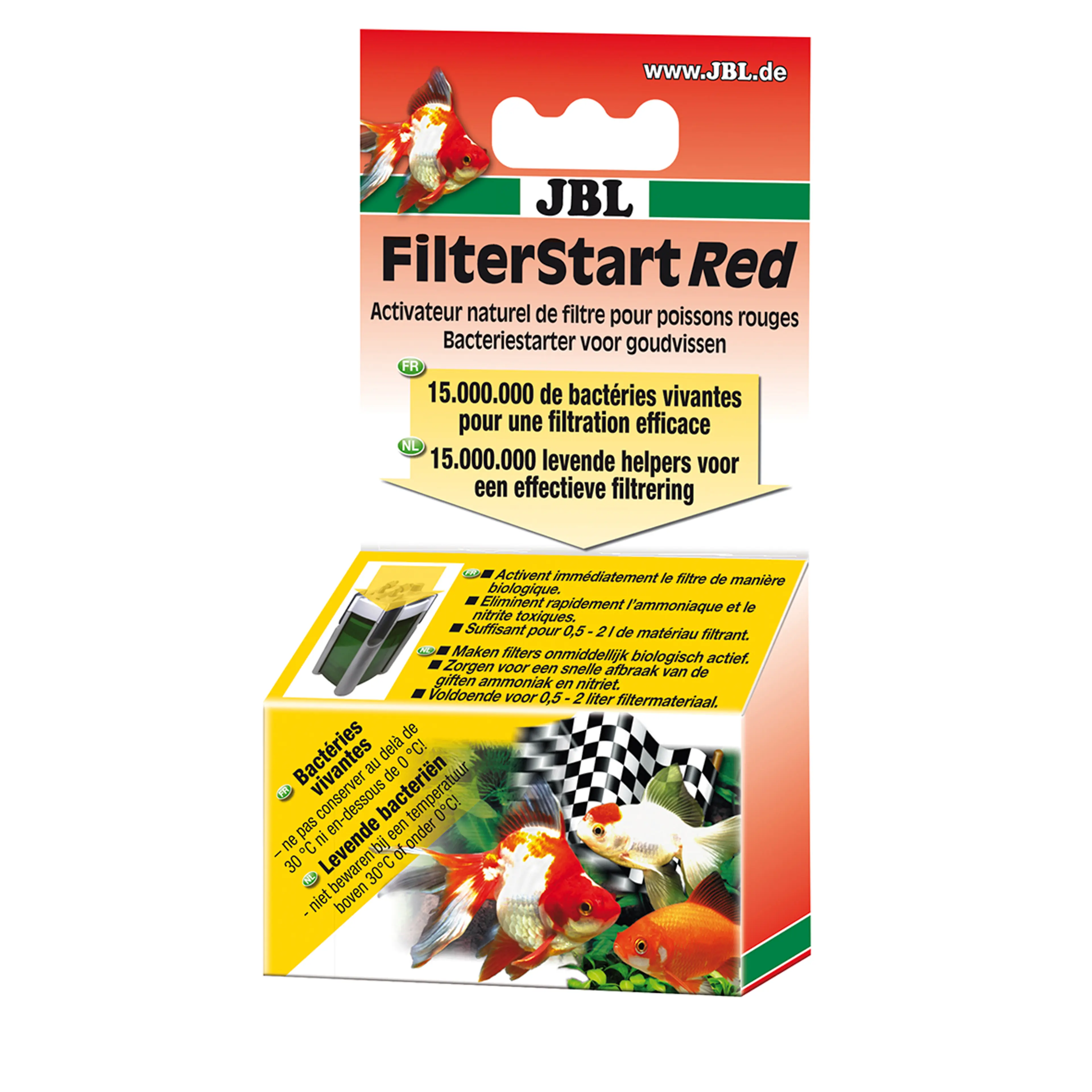 Adds millions of beneficial, autotrophic and pollutant-degrading bacterial strains to the aquarium filter after cleaning the filter in goldfish aquariums or when starting up new filters/filter material.