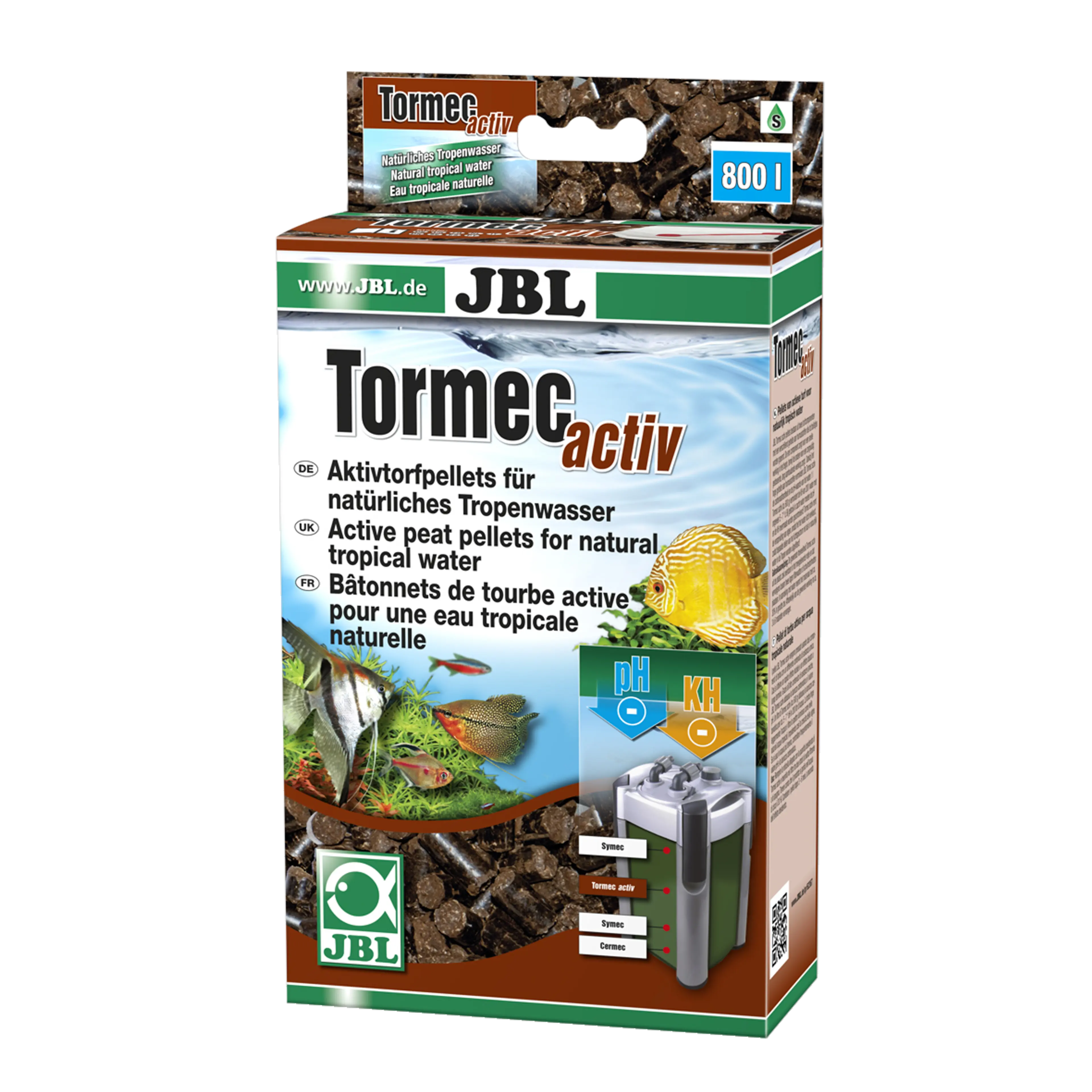 Reduction of carbon hardness and pH value, prevention of algae, addition of natural humic substances: active peat pellets for use in aquarium filters.
