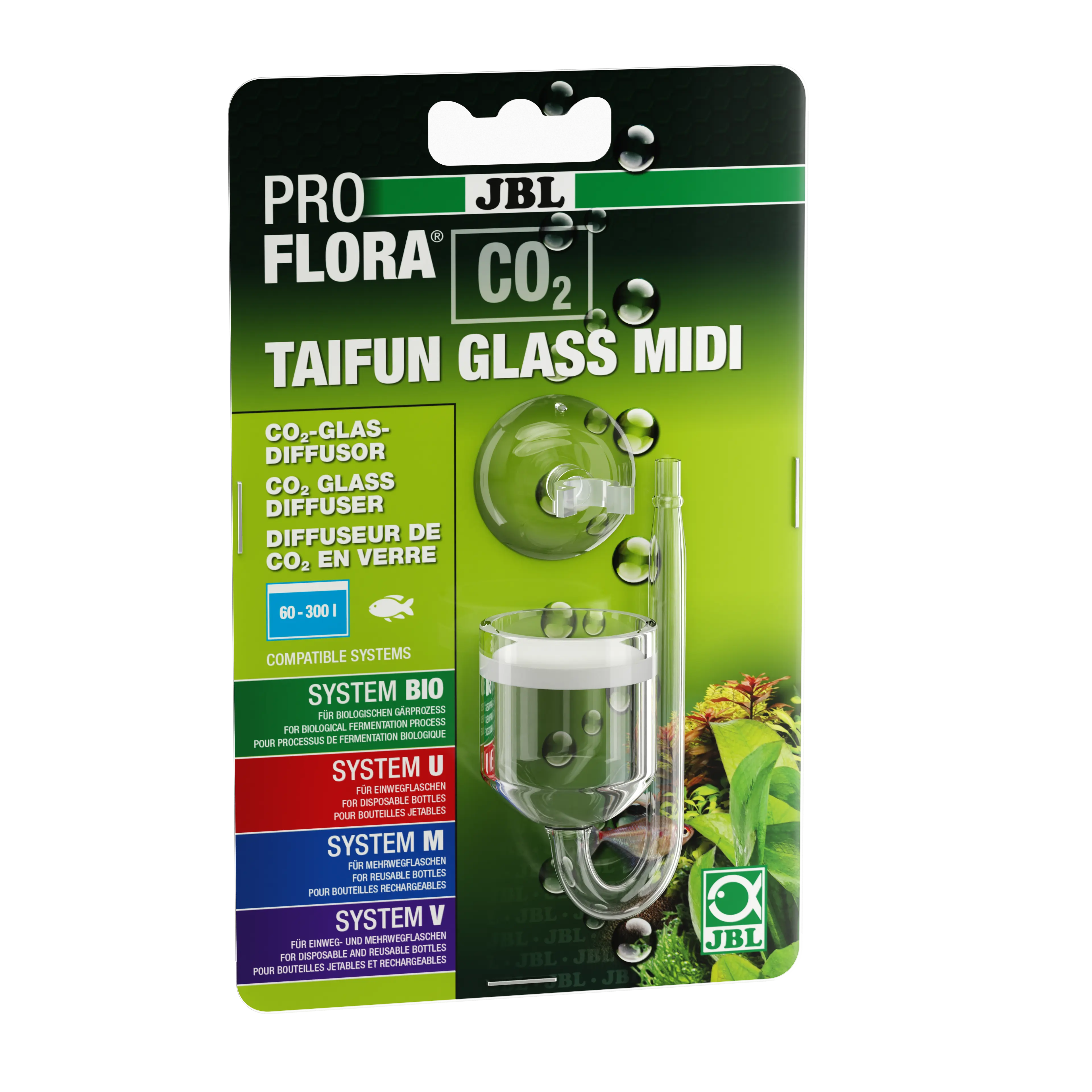 Elegant, small but highly effective glass diffuser for dissolving CO2 in aquarium water for perfect plant growth. 3 sizes: Mini 40-120 l; Midi 40-300 l; Maxi 160-800 l