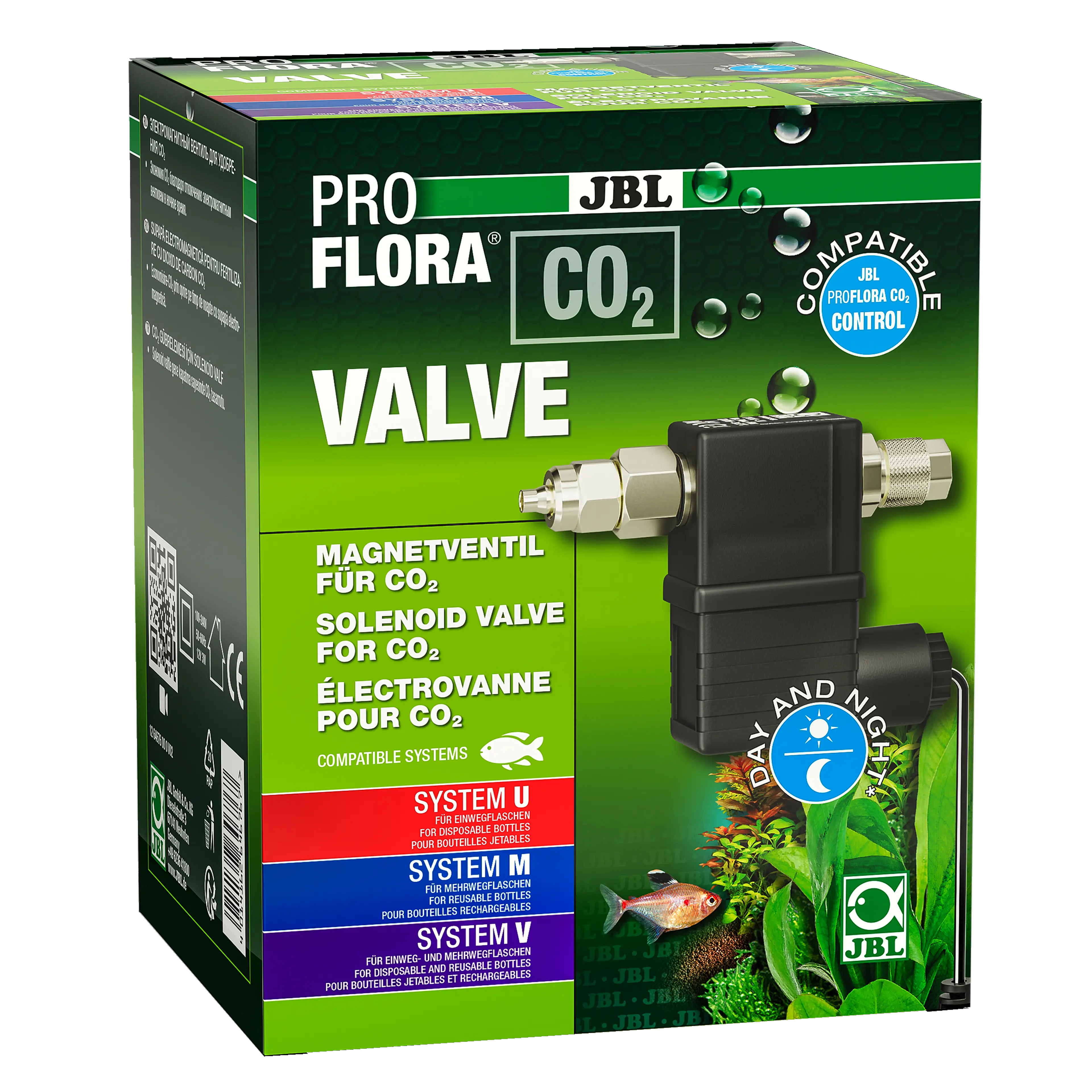 Addition for CO2 fertilisation systems or CO2/pH control units: Separate solenoid valve for dosing the CO2 supply in aquariums