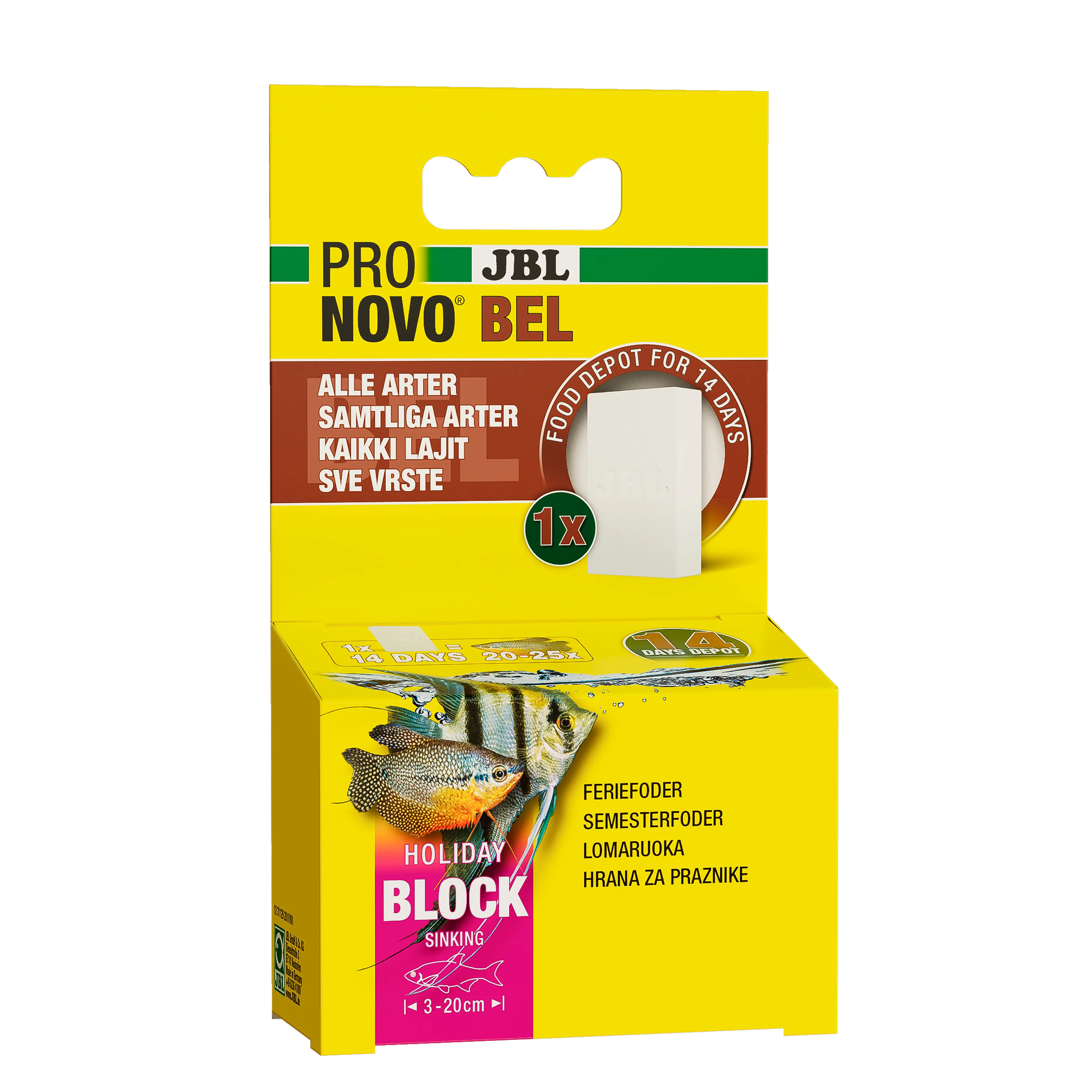 Feed your aquarium fish with stored food for up to 14 days.