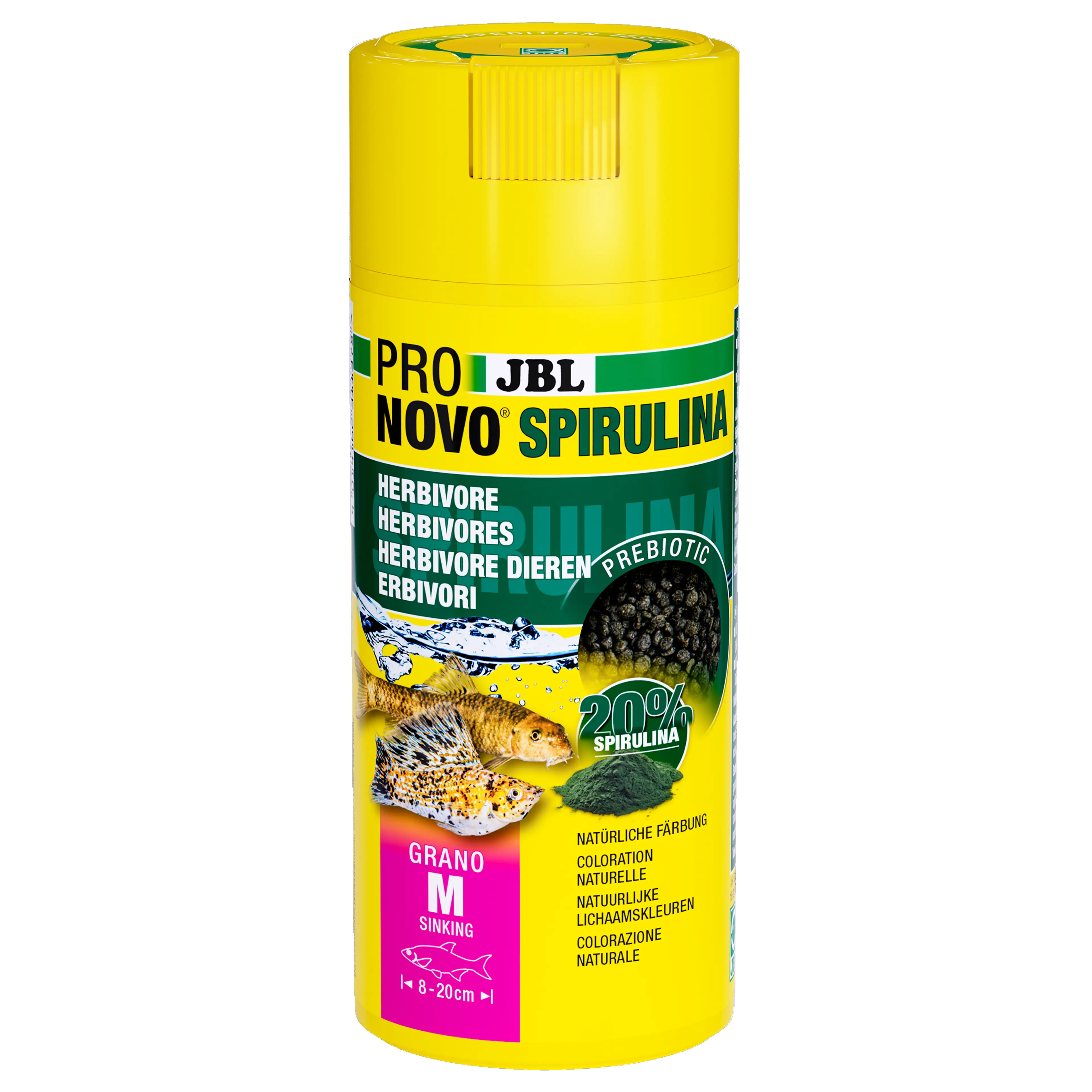 Zinkend, prebiotisch spirulina-algenvoer voor herbivore (planten-/algenetende) aquariumbewoners, zoals levendbarende vissen en zuigmodderkruipers.