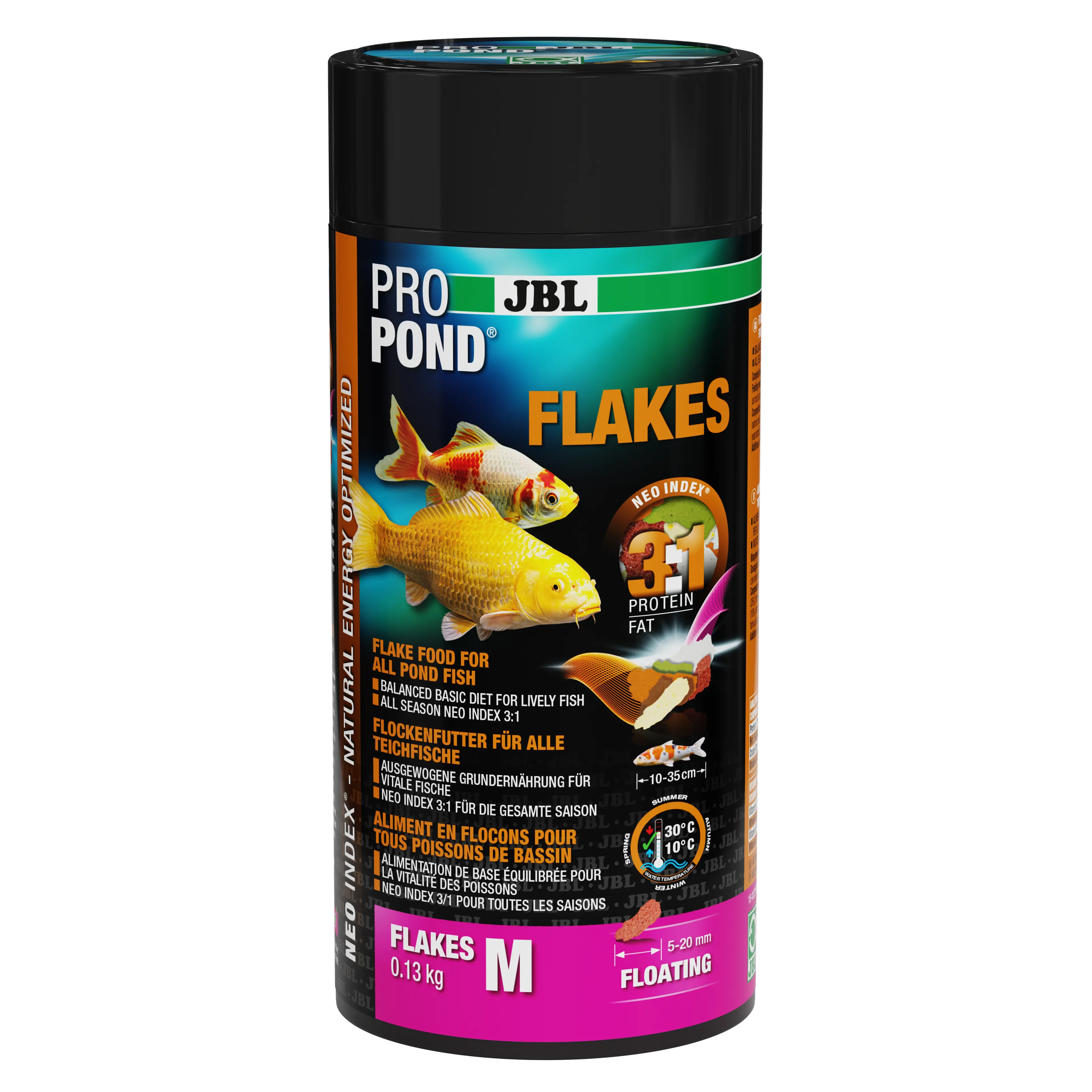 Complete feed with the correct protein-fat ratio of 3:1 according to the NEO Index, which takes into account water temperature, function, animal size and age.