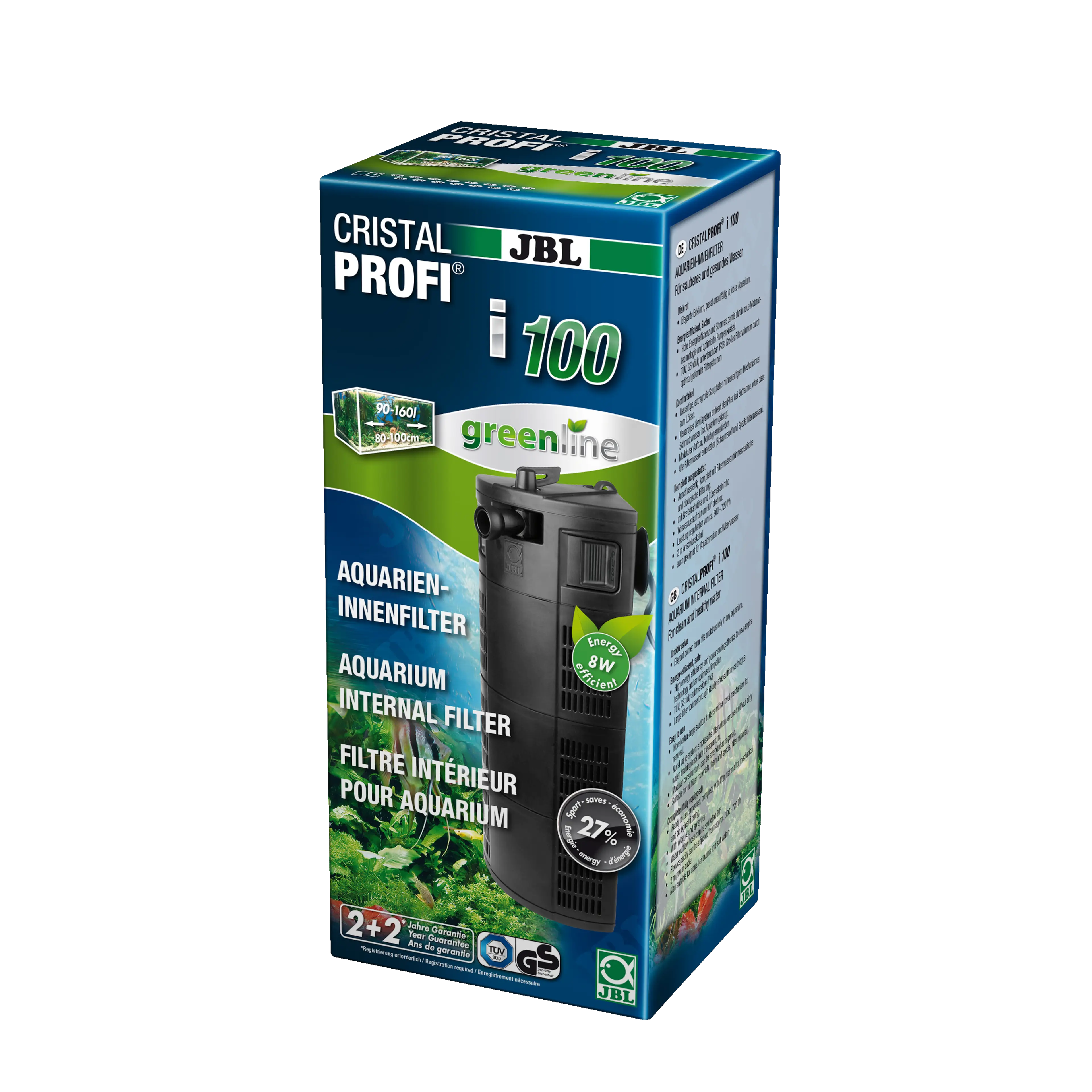 For clean and healthy aquarium water: Internal filter for mechanical and biological filtration – for aquariums from 90 to 160 litres (80–100 cm)