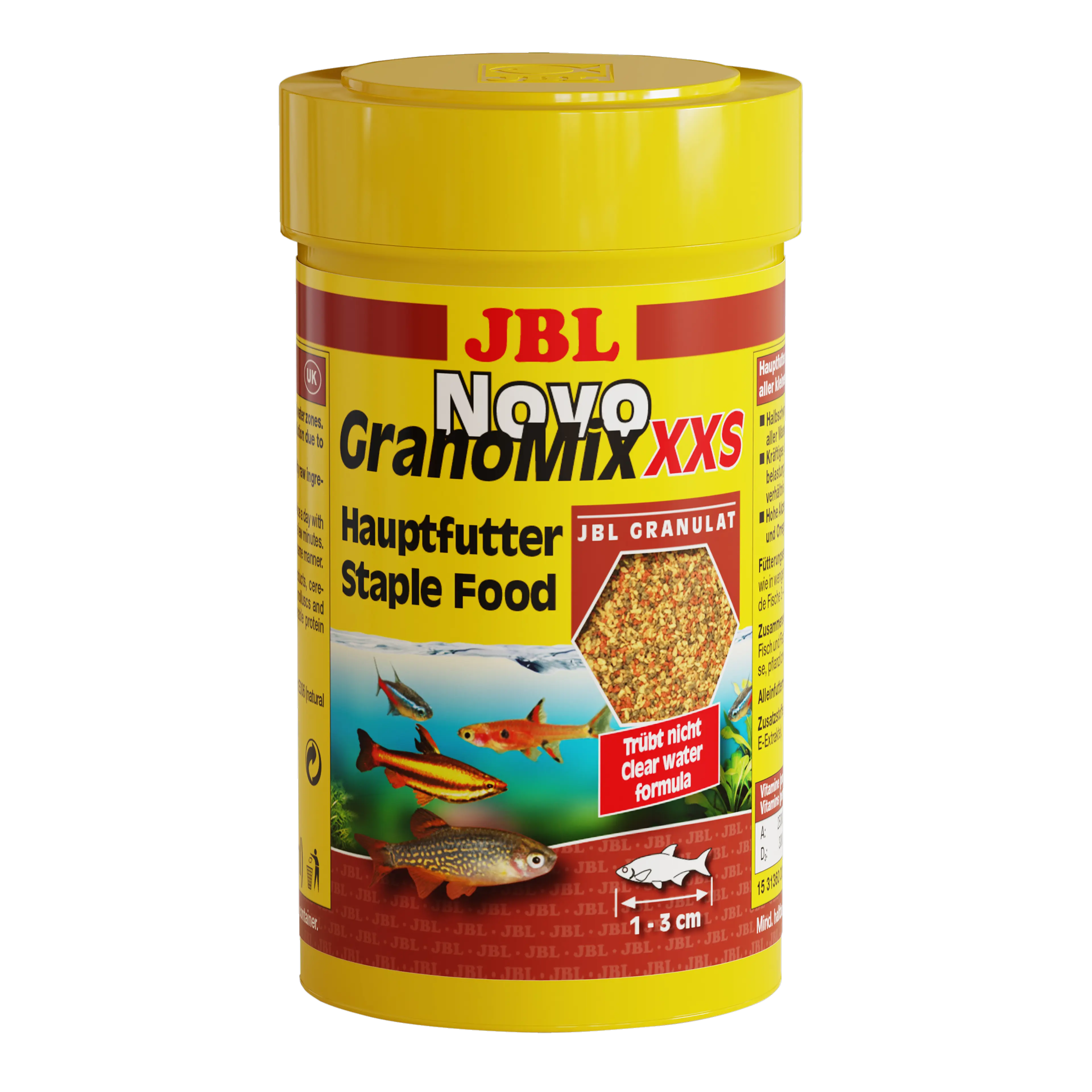 Perfect, complete nutrition for small fish such as neon tetras, mini fish, dwarf barbs and other fish between 1 and 3 cm in length.